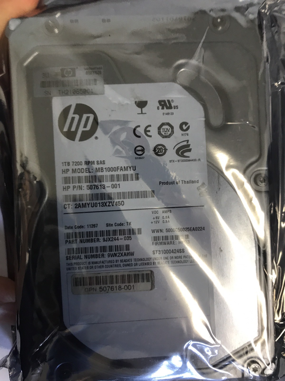 HP 1TB SAS 3.5" ST31000424SS HDD P/N: 507613-001 Model: MB1000FAMYU