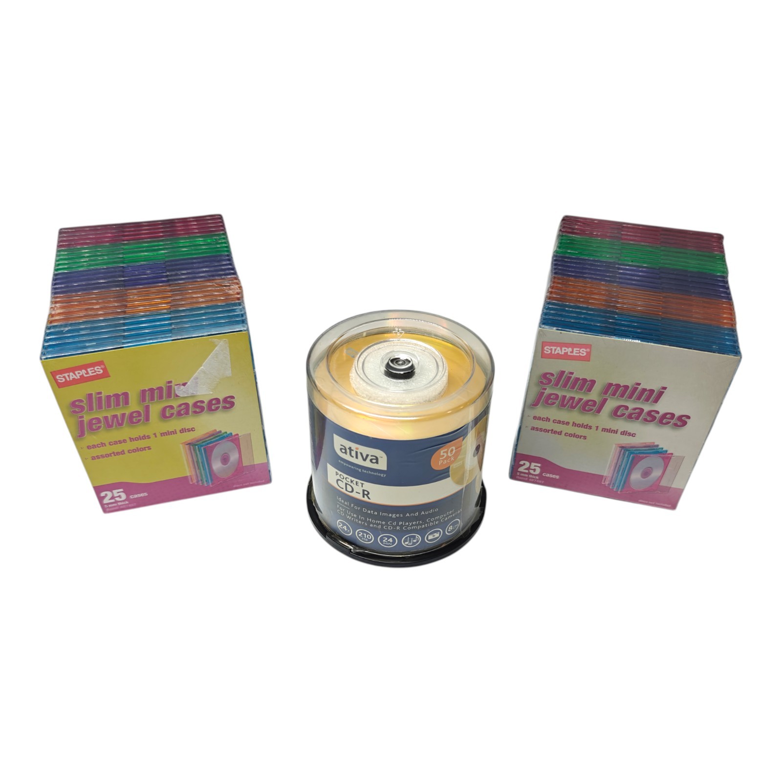 Ativa Pocket CD-R 50-Pack + 50 Slim Mini Jewel Cases - Bundle New / Other