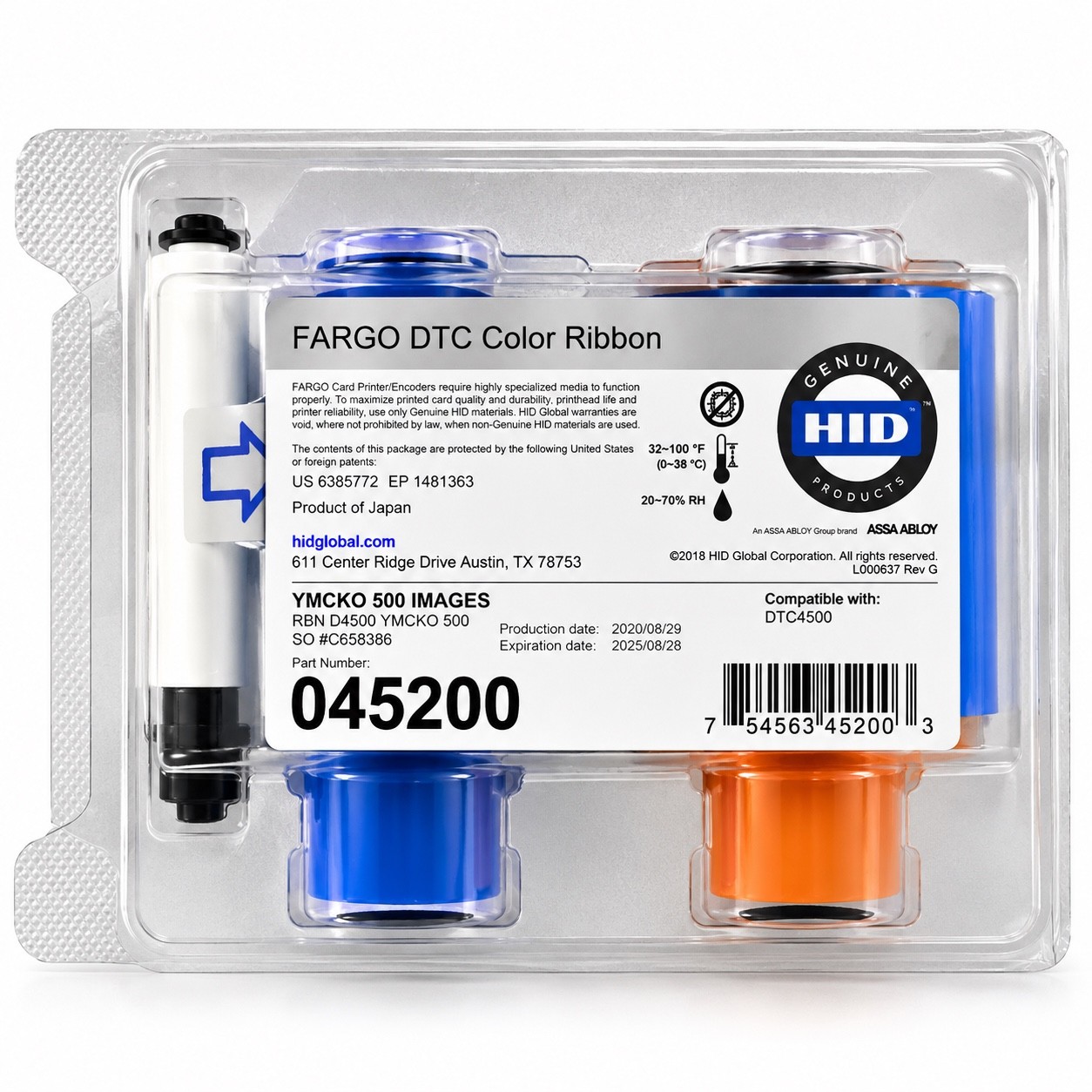 FARGO 45200 YMCKO 500 PRINT HID COLOUR RIBBON FOR DTC4500e DTC4500 CARD PRINTER