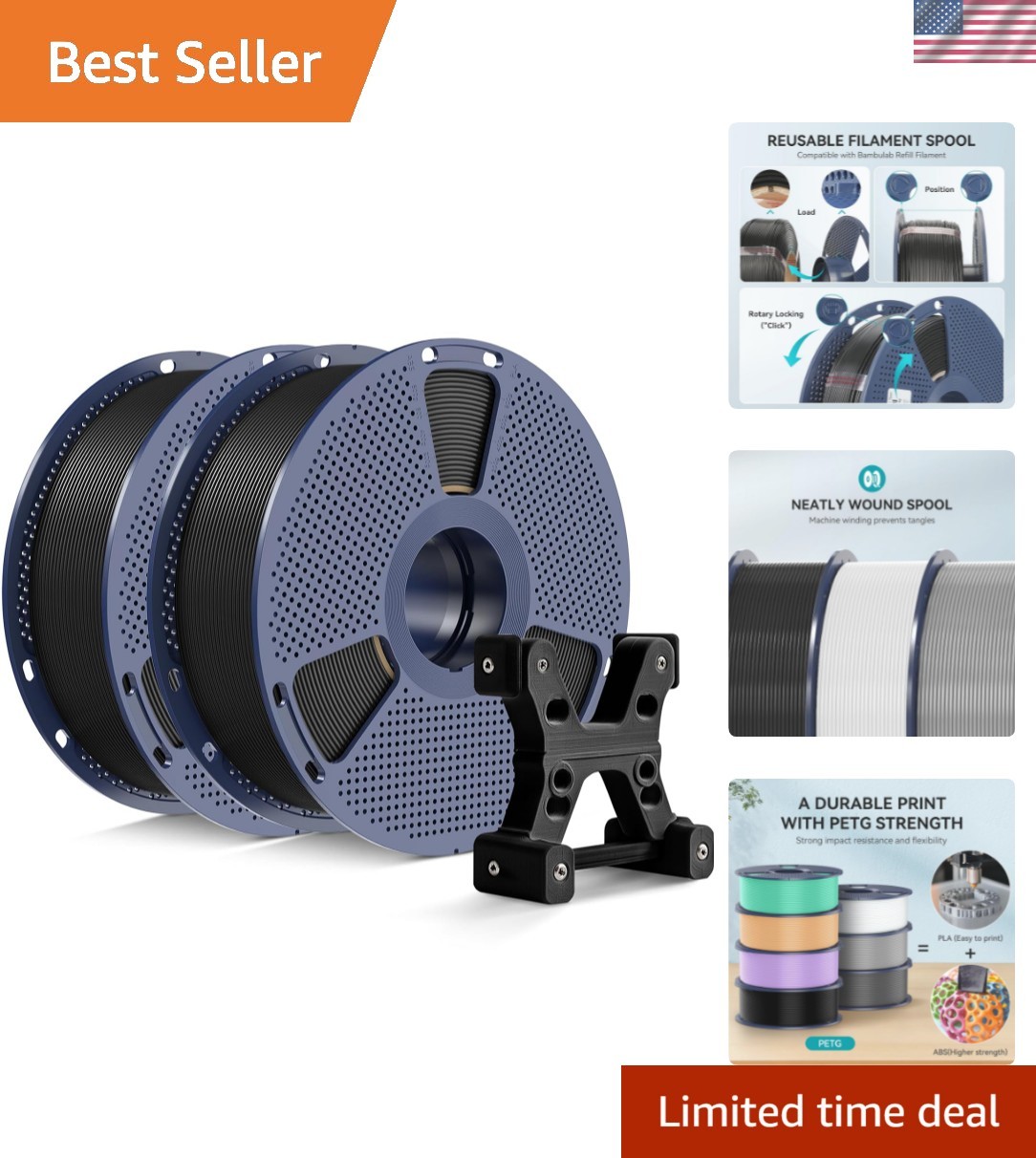 Official SUNLU PETG Filament 1.75mm, 2kg4.4lbs 3D Printer Filament Bundle, St...