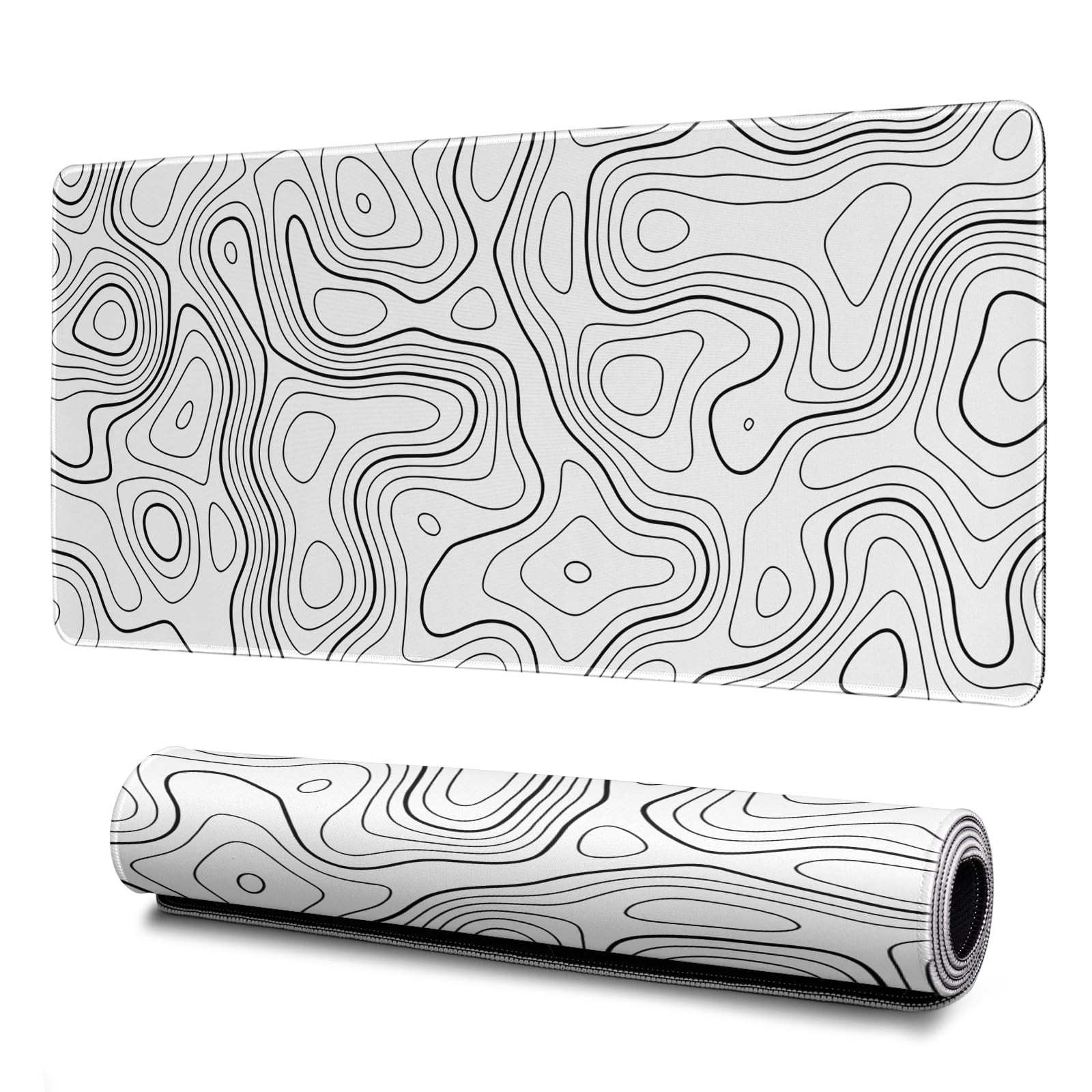 Topographic Contour Gaming Pad White Large Pad for Keyboard and Mousepad Desk...