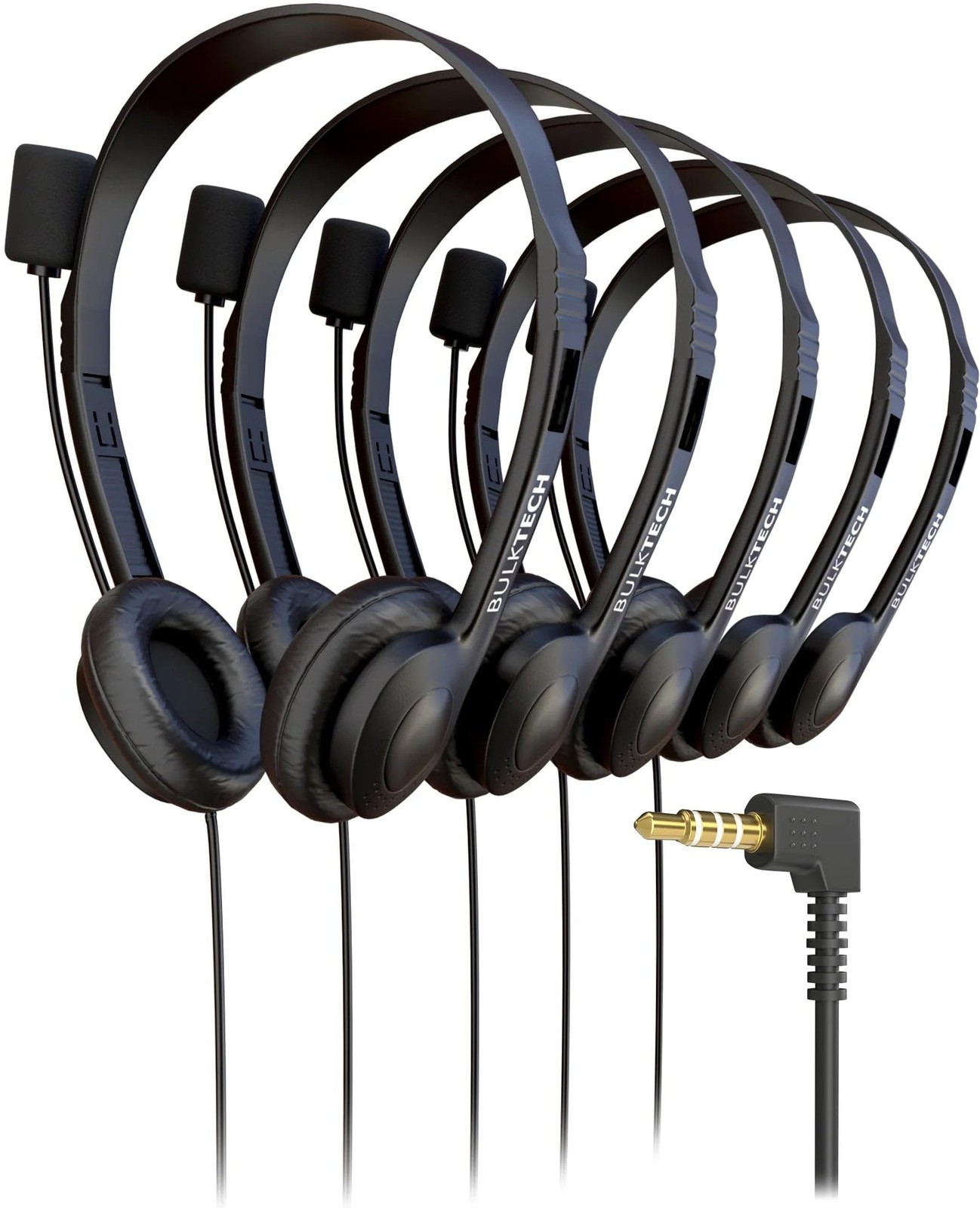 5 Pack Bulk Wired On-Ear Leather Headsets with Boom Microphone