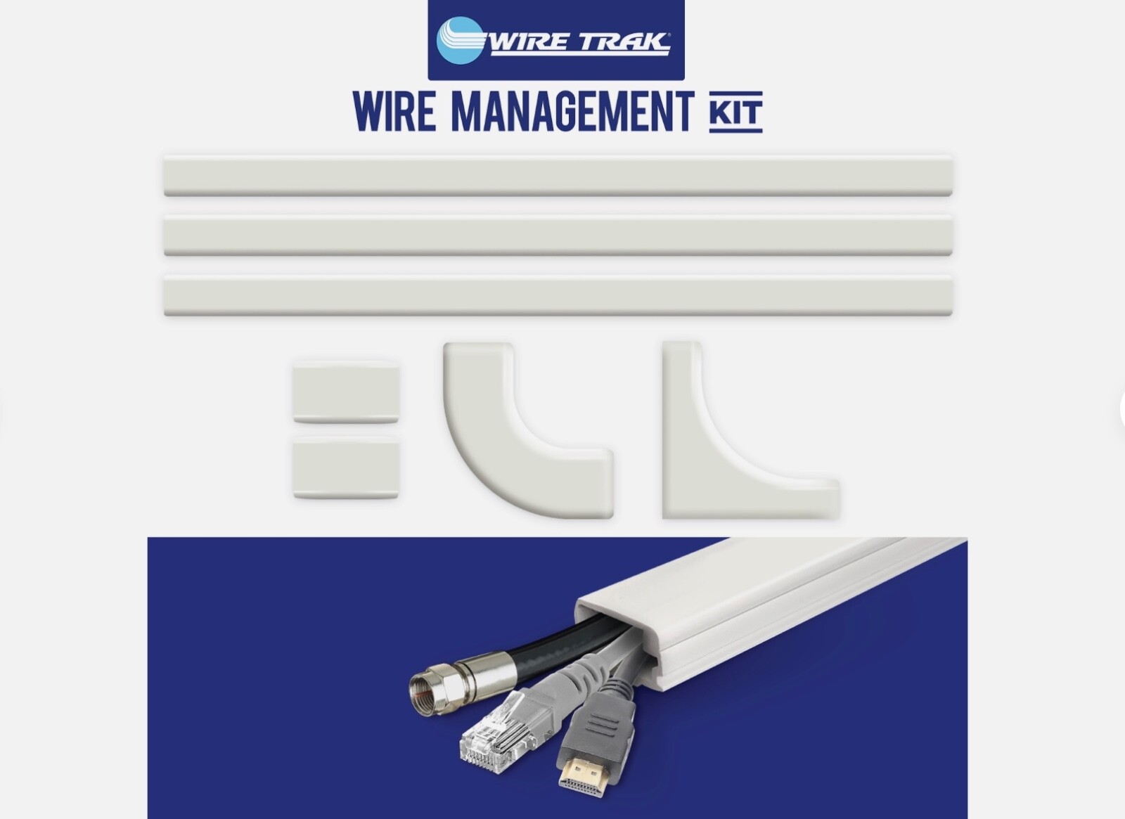 Wire Trak Wire Management Kit 1" x 1/2" Bend Fold Peel & Stick Raceway 30’ 9” Le