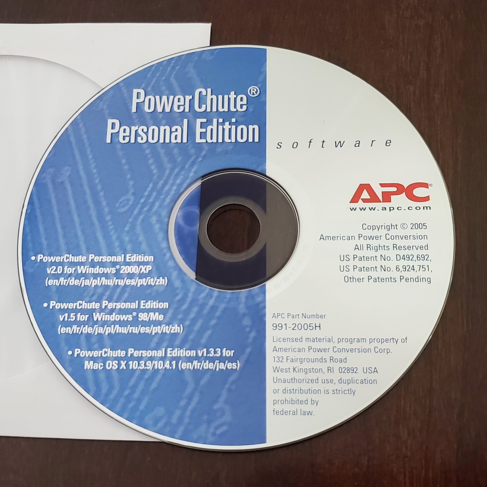 PC Software CD Disc APC Power Chute Personal Edition v2.0 – v1.5 – v1.3.3 - 2005