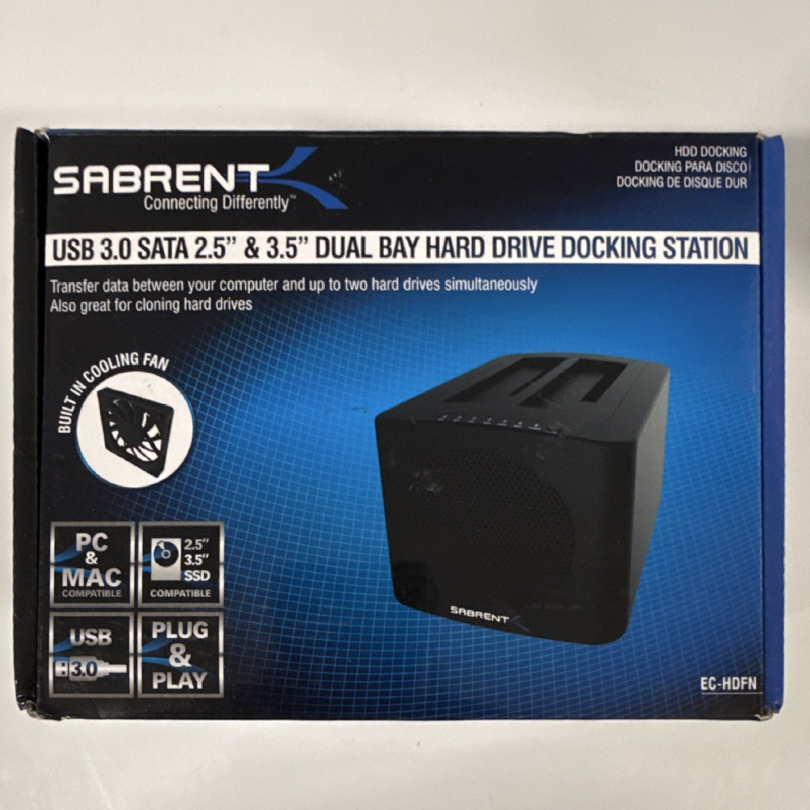 Sabrent USB 3.0 Dual Bay 2.5/3.5" Docking Station EC-HDFN Cooling Fan