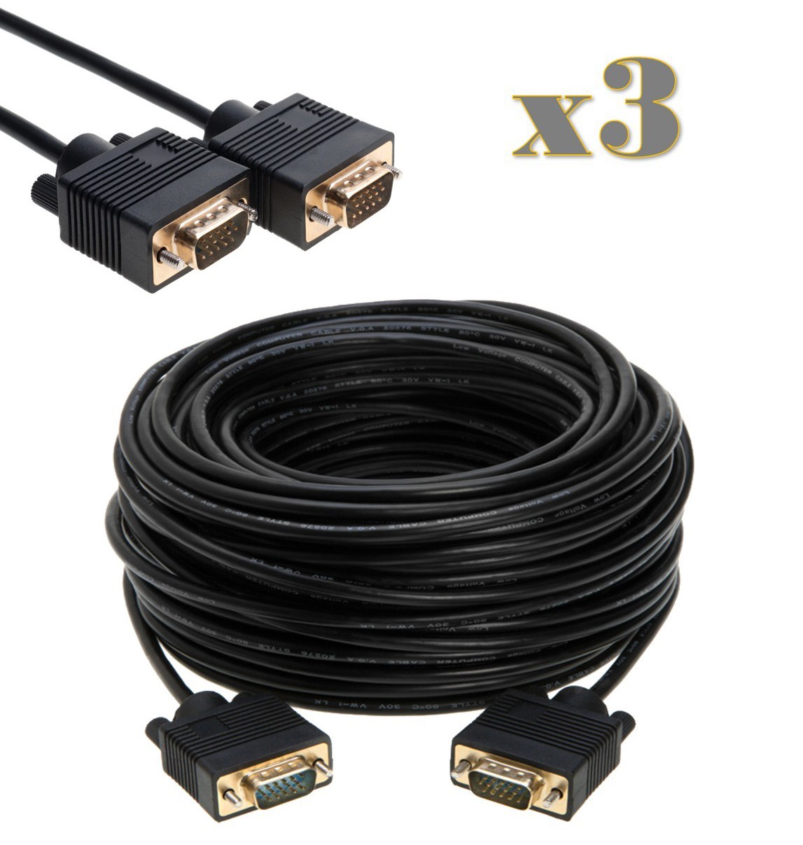 3-Pack - 100ft SVGA/VGA  Male/Male Cable PC Monitor Projector CCTV Display Cord