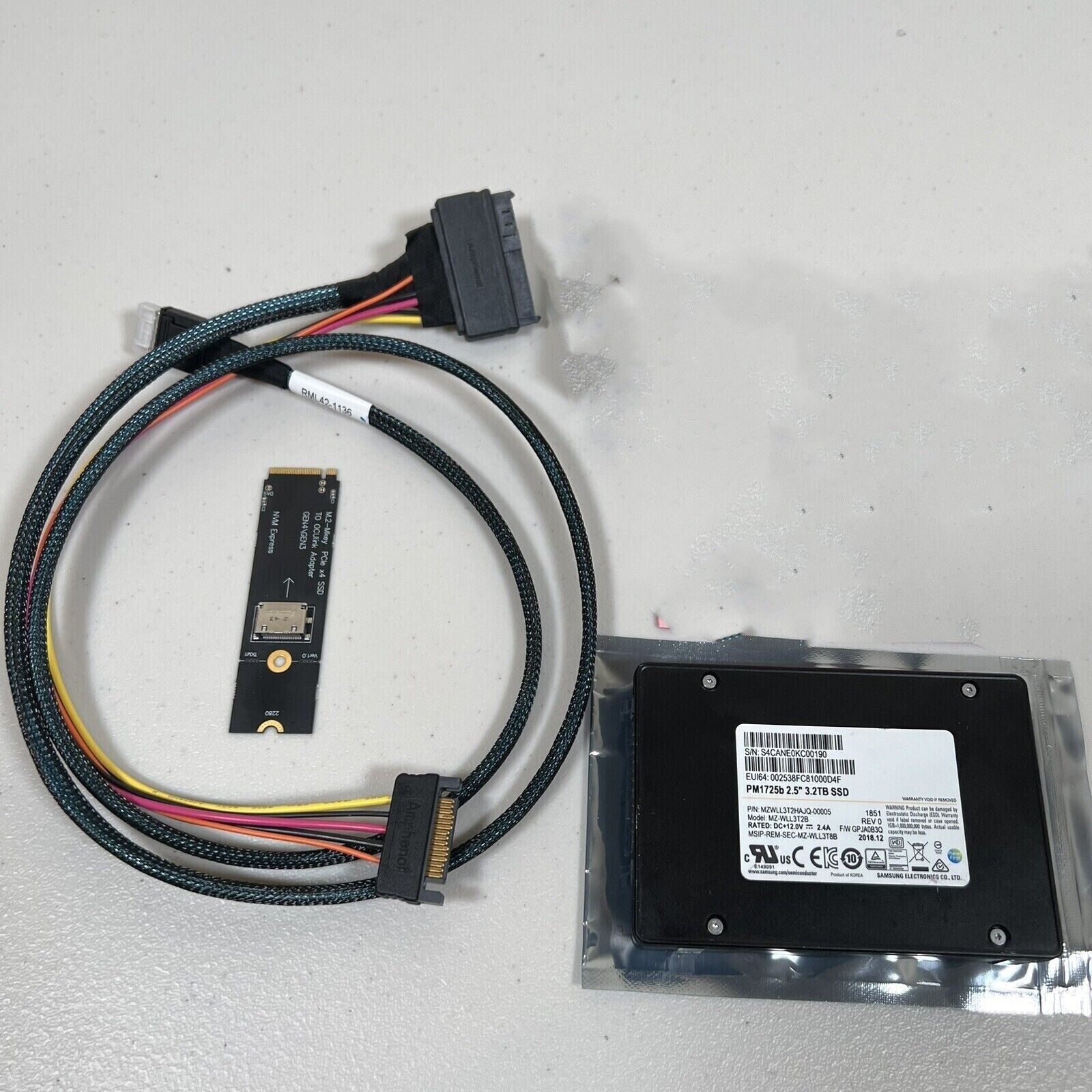 3DWPD 3.2TB PM1725b Samsung U.2 SSD PCIe with to M.2 NVMe ssd Adapter