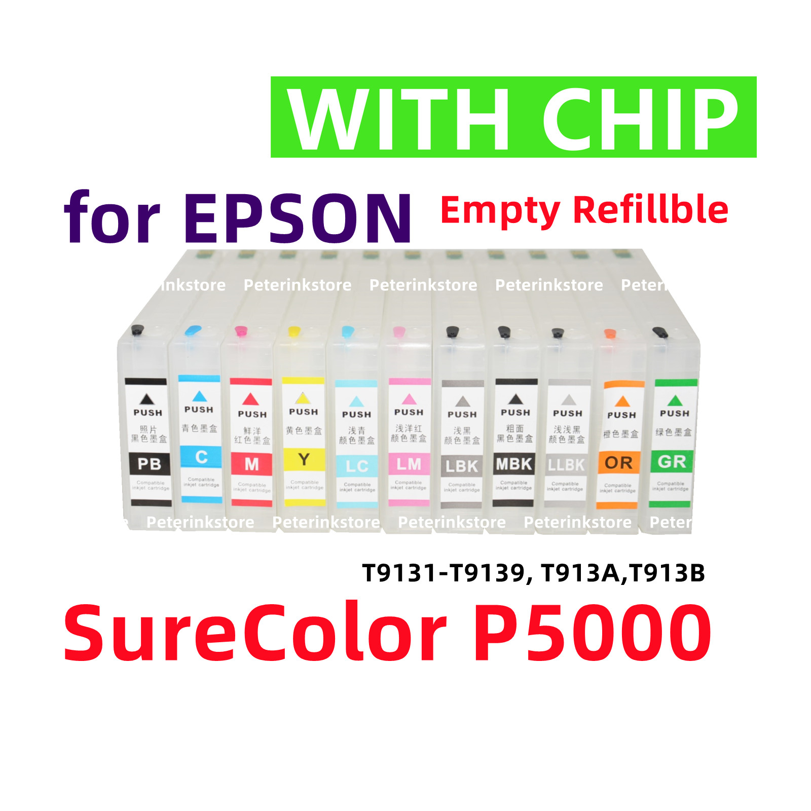 11 Empty Refillable Ink Cartridge for SureColor SC P5000 Printer T913 913 */*