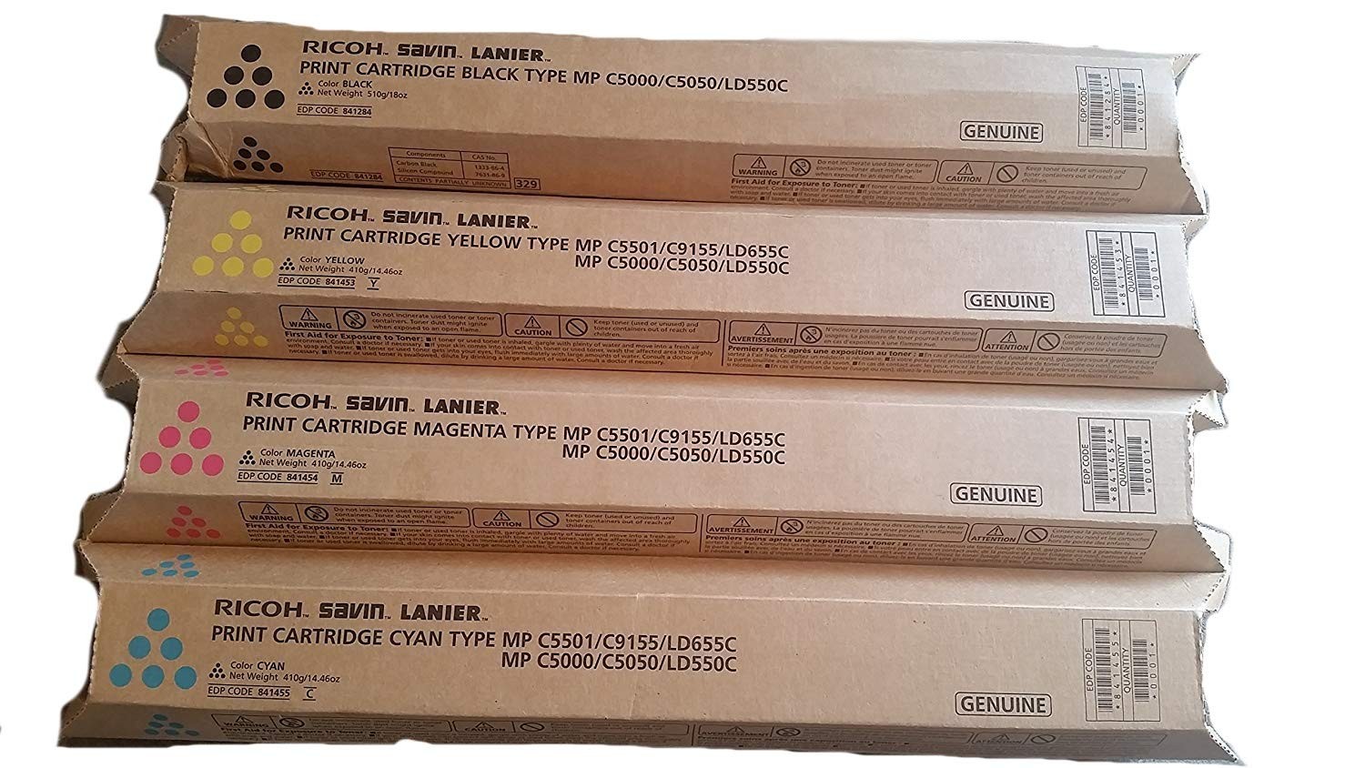 Genuine Ricoh Toner Set 841284, 841453, 841454, 841455, We Ship Fast