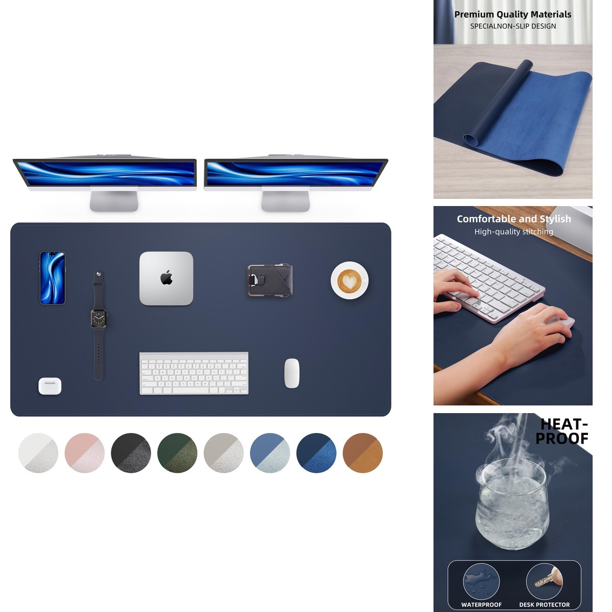 AFIING Leather Desk Pad Protector - 48 x 24 Computer Mat, Large Mouse Pad