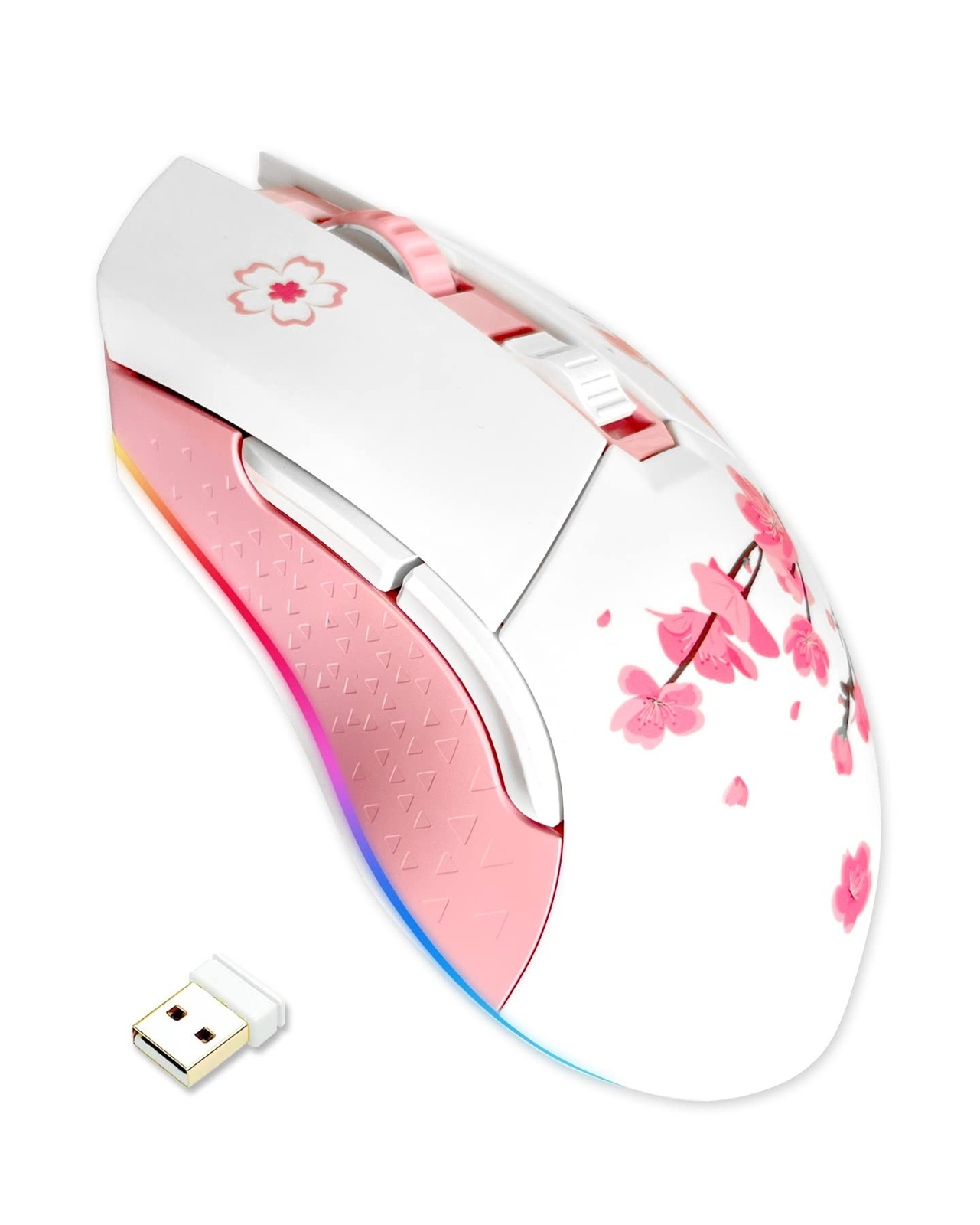 DAREU Sakura Pink Wireless Wired Gaming Mouse, Dual-Mode Rechargeable 7 Progr...