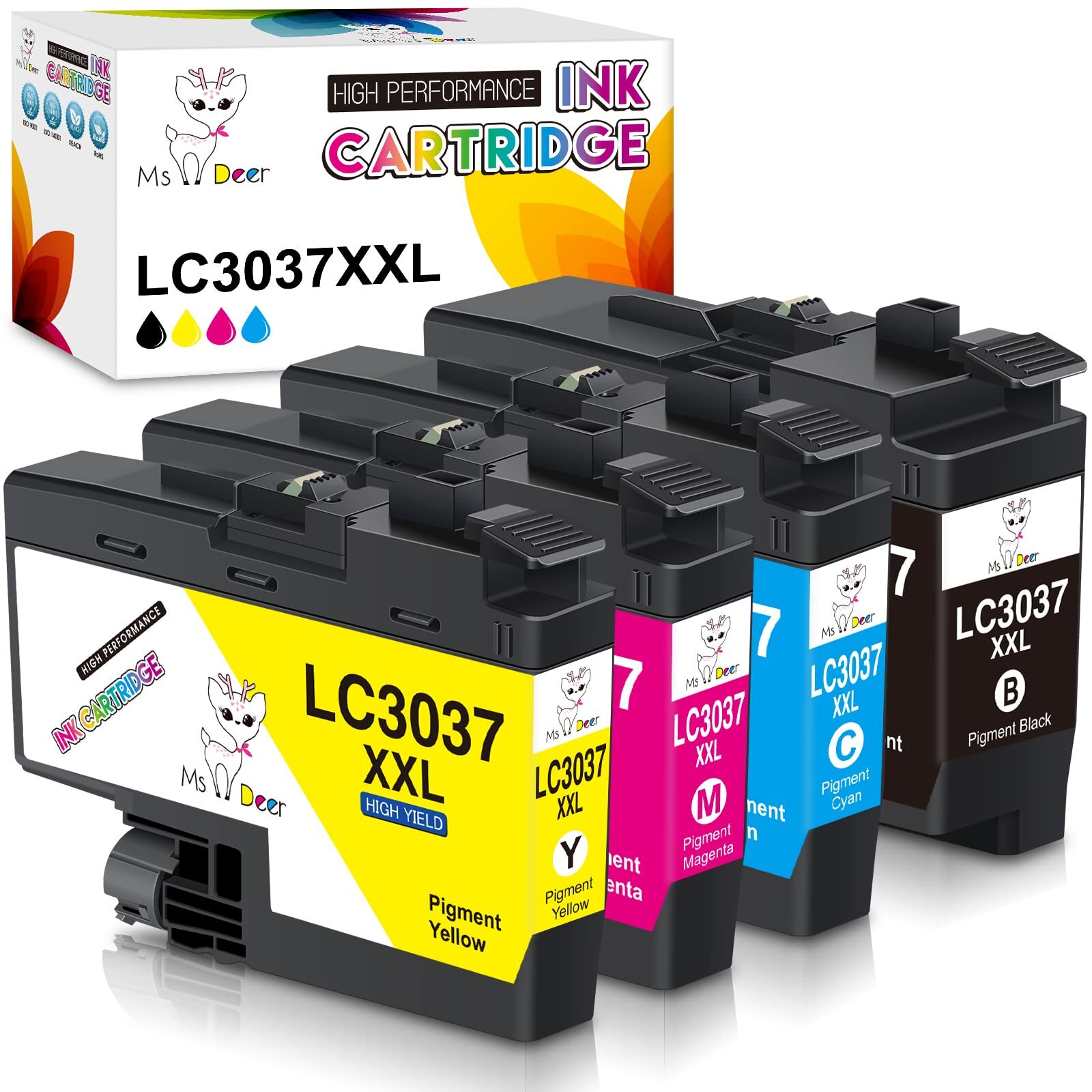 Miss Deer Compatible LC3037 Ink Cartridges High-Yield Replacement for Brother...