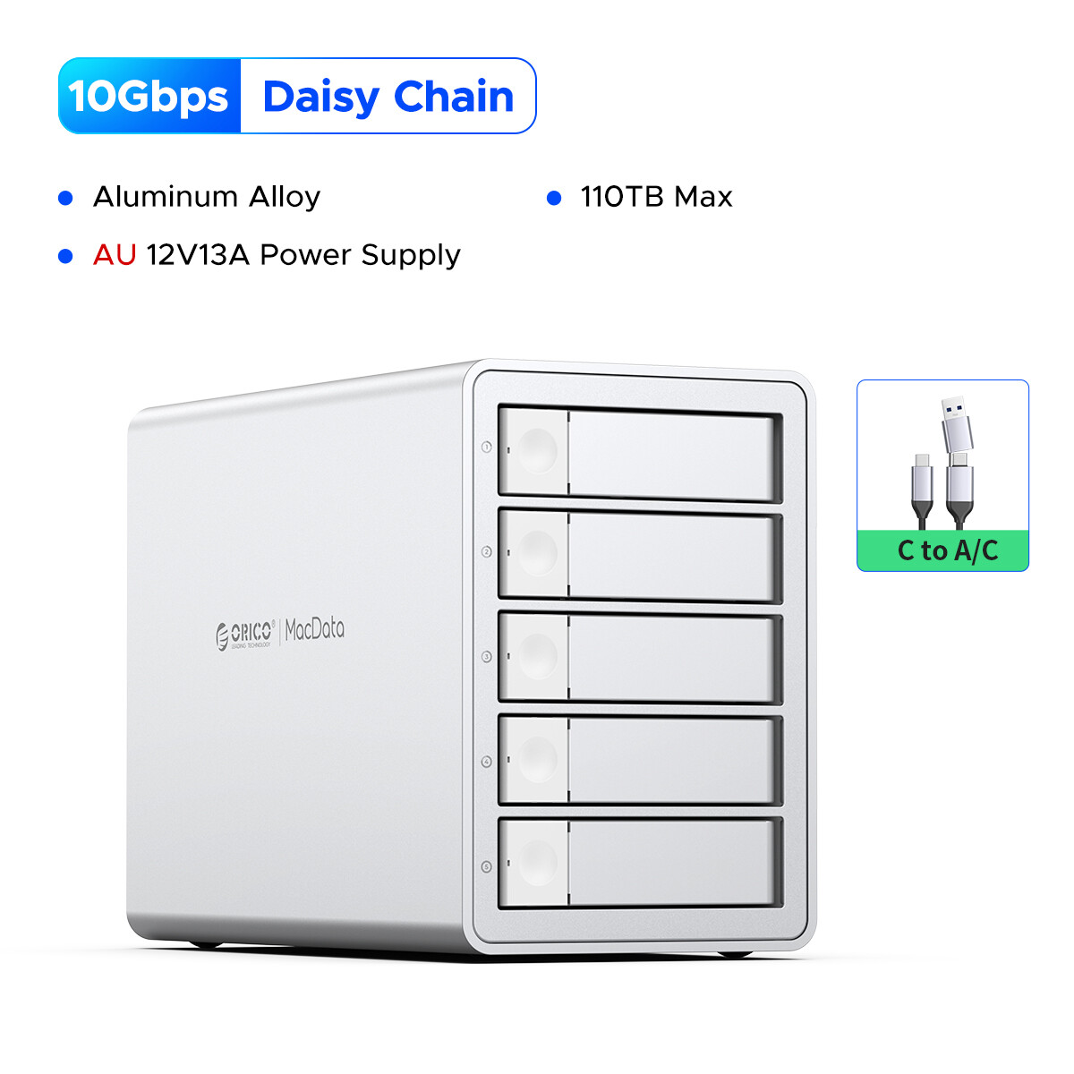 ORICO 5 Bay RAID Hard Drive Enclosure Case 2.5/3.5" SATA HDD/SSD Dock Station