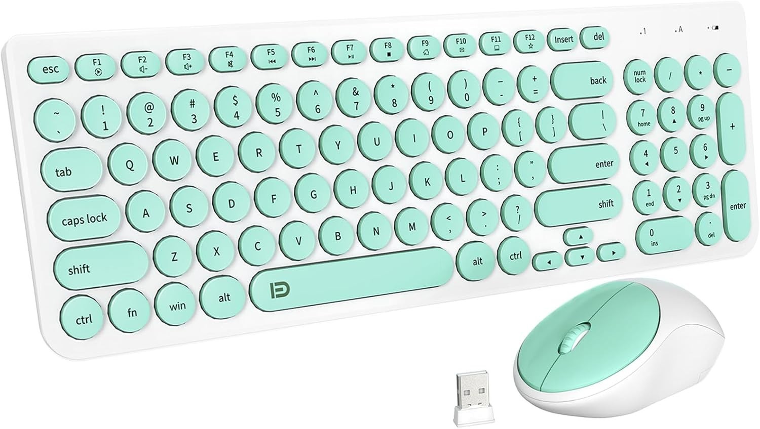 FD Wireless Keyboard Mouse Combo 2.4GHz Mint Green Quiet Slim Round Keys