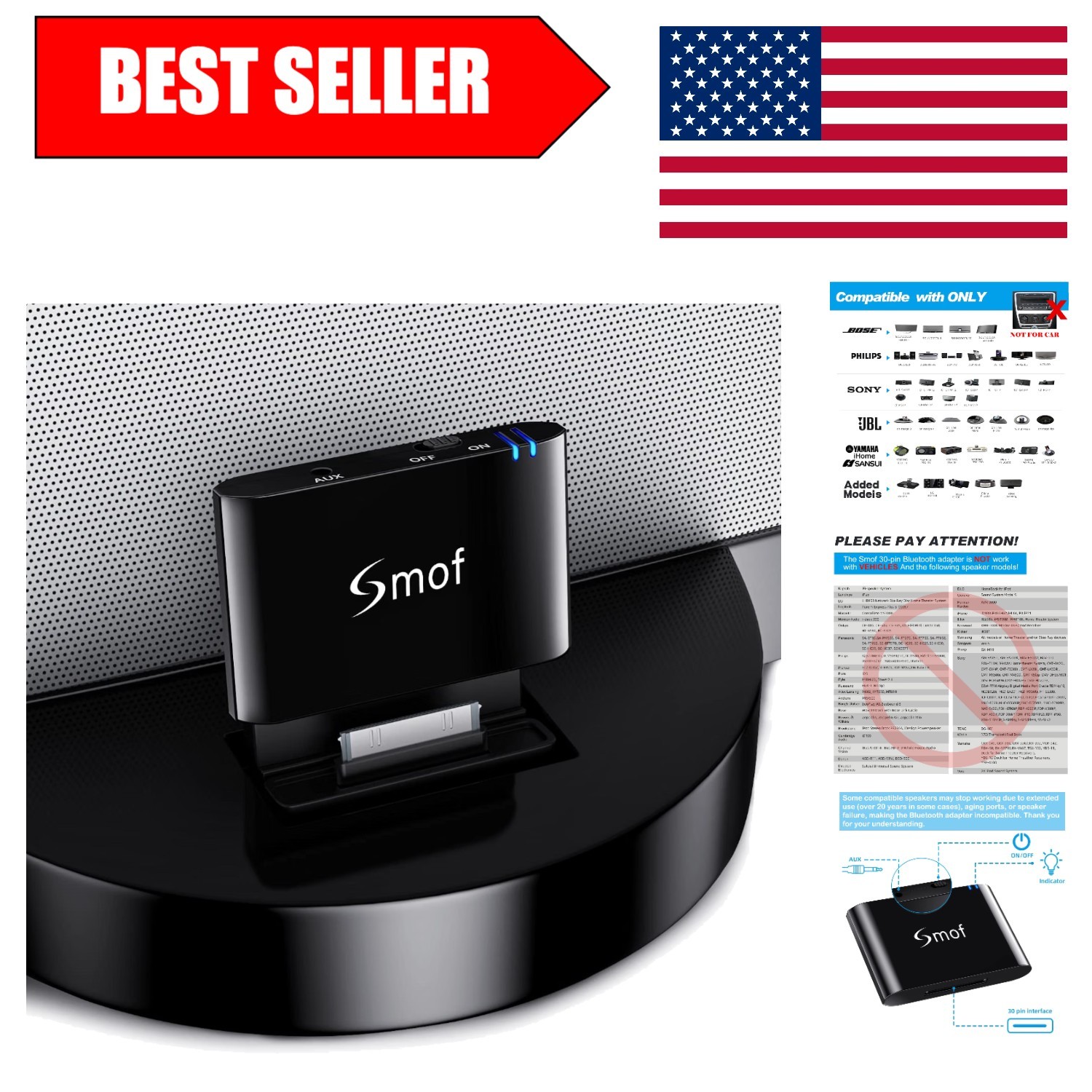 30 Pin Bluetooth Adapter - Transform Your Speakers to Wireless Music Players