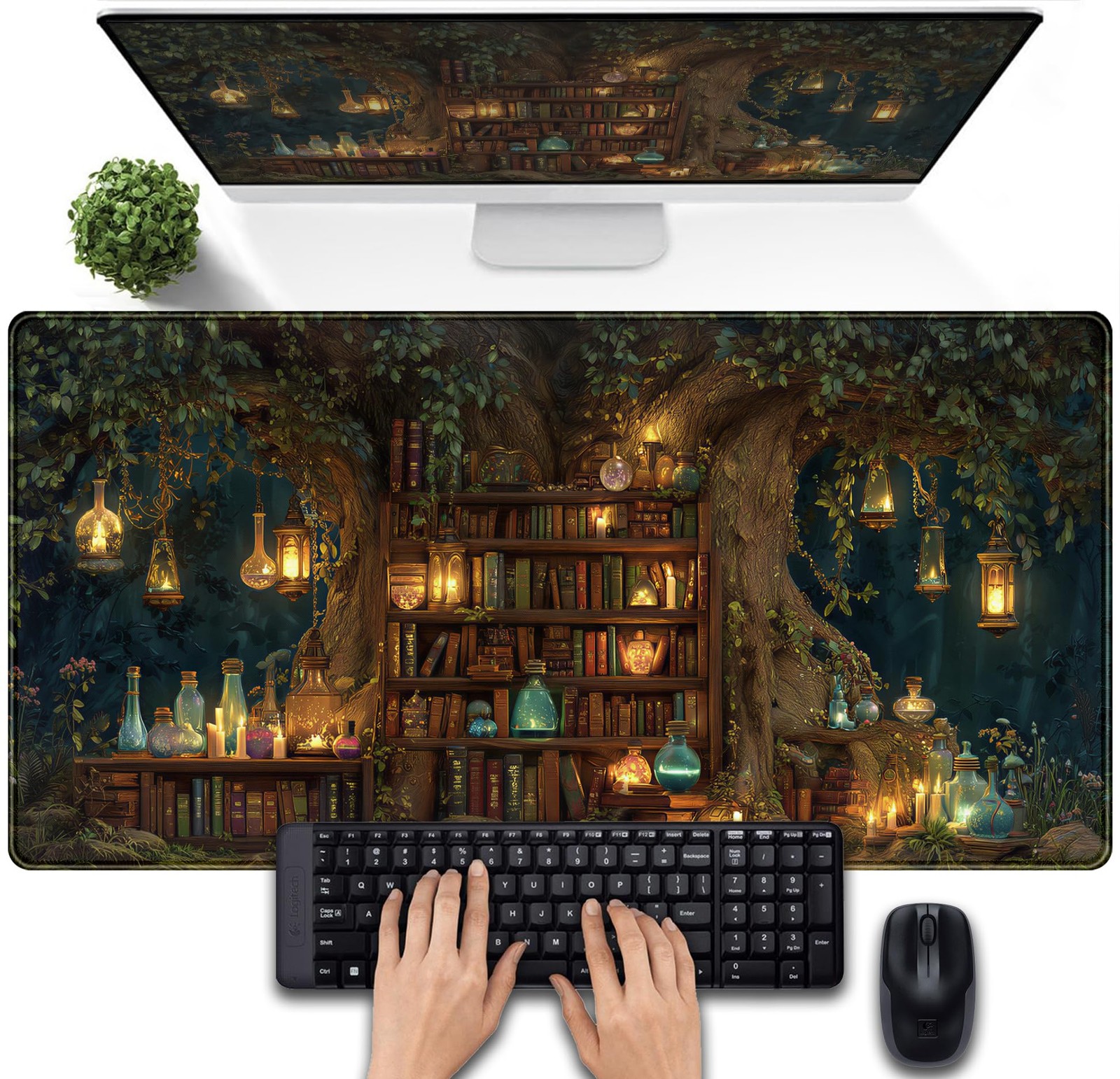 Desk Mat Large Mouse Pad Magical Tree 31.5" x 15.8", Enchanted Forest Library