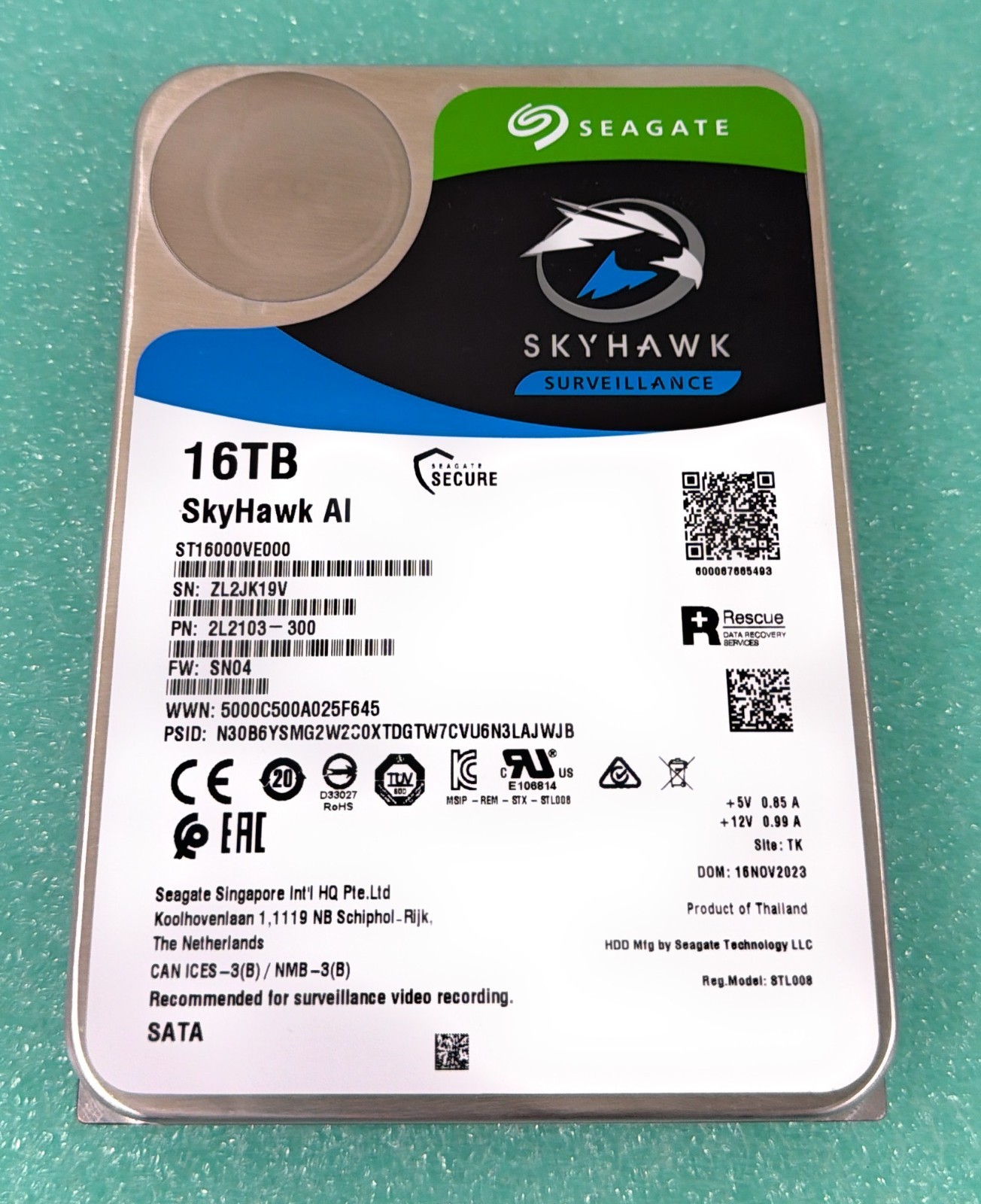 Seagate SkyHawk AI 16TB 7200 RPM 3.5 inch Internal Hard Drive - ST16000VE000