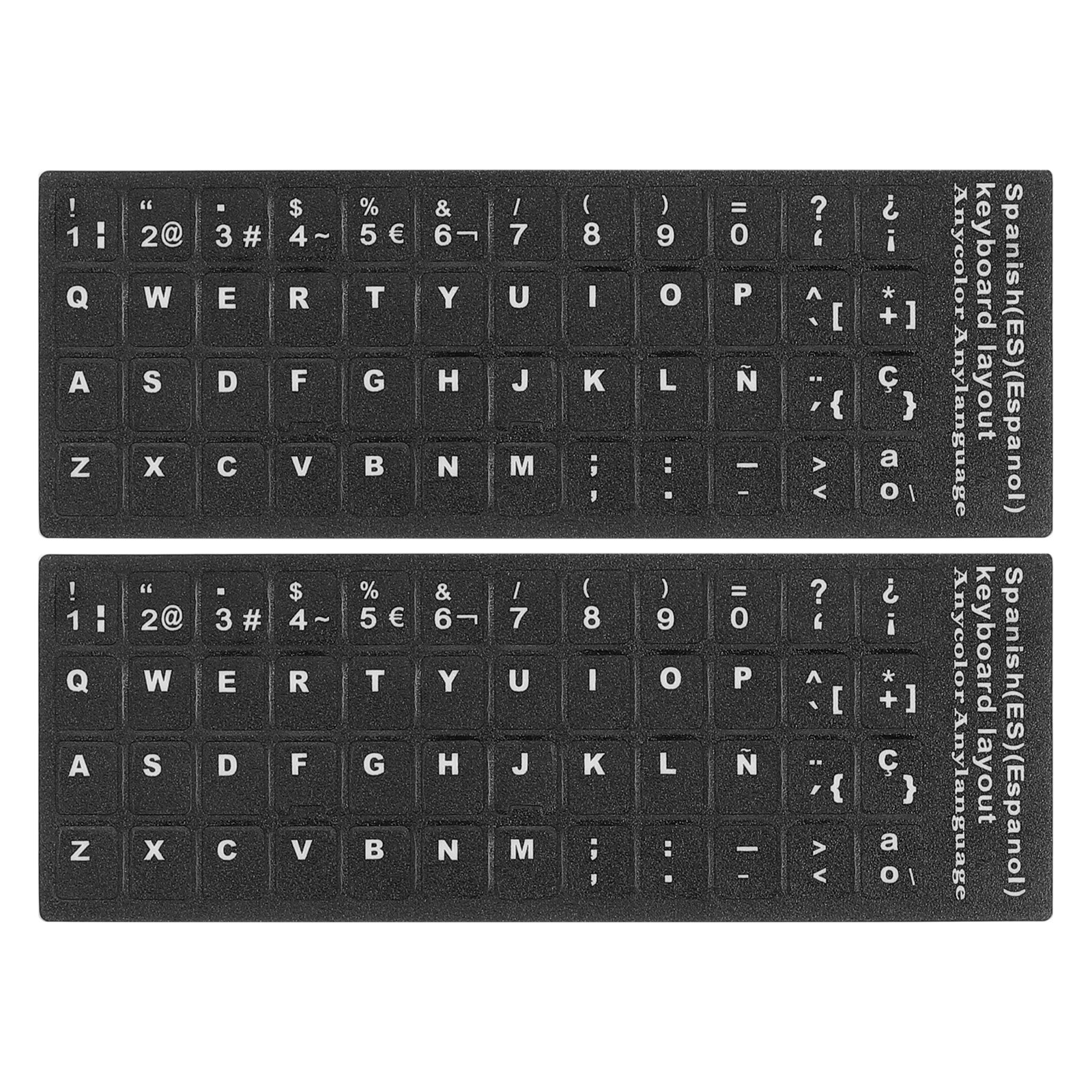 Spanish Keyboard Stickers Black Background W White Lettering 2Pcs