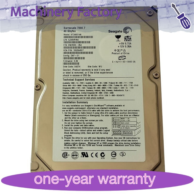 Seagate Barracuda 40GB ST340014A 7200RPM PATA IDE 3.5" Internal Hard Disk Drive