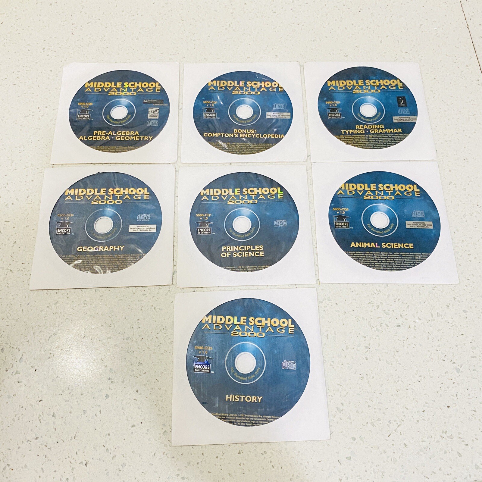 Middle School Advantage 2001 lot, Pre-algebra/Reading/Geometry - 7 CDs Lot