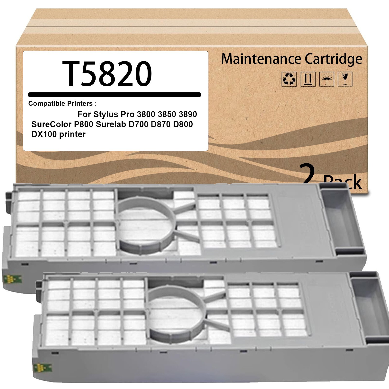 2 Pack T5820 T582000 Maintenance Cartridge  Waste Ink Tank Box Compatible
