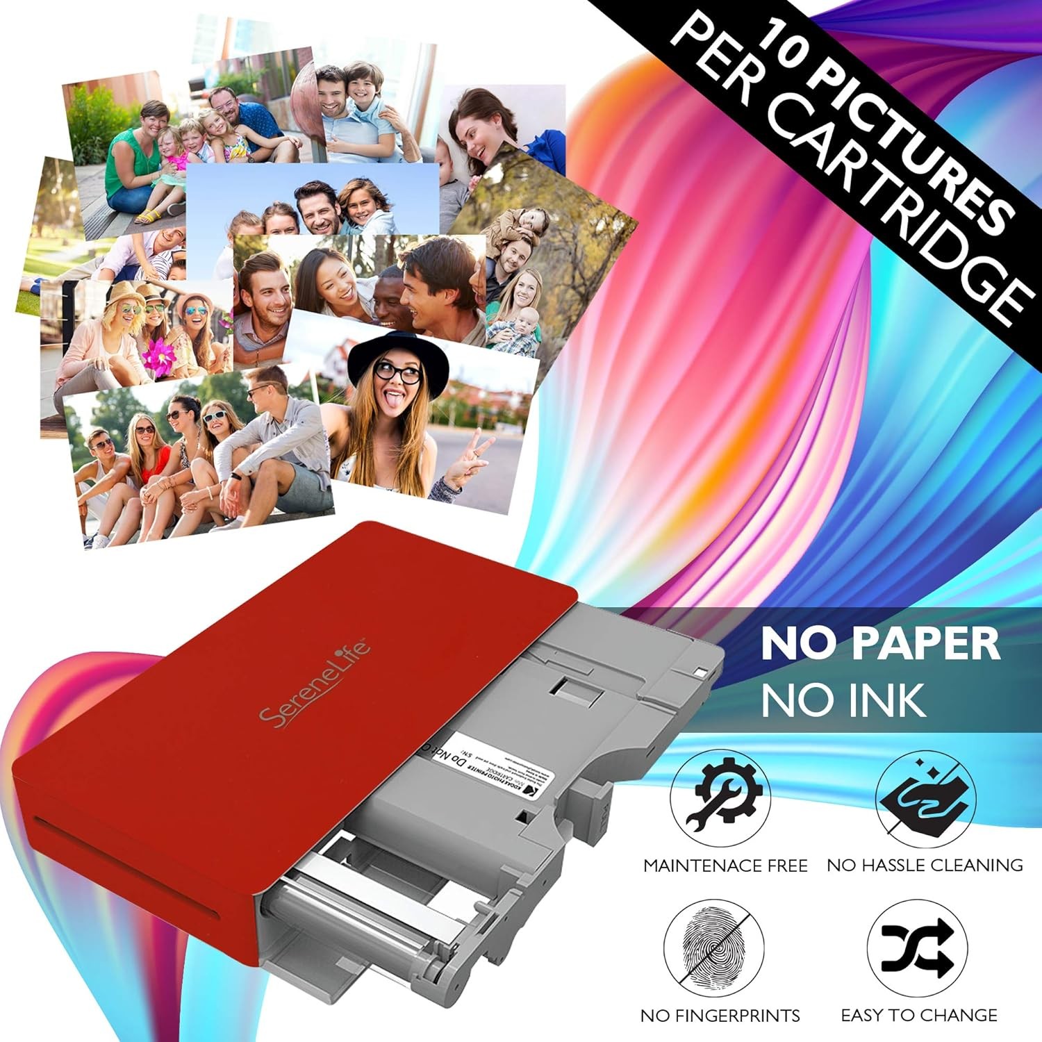 SERENELIFE WIRELESS INSTANT PHOTO PRINTER - PORTABLE MOBILE BORDERLESS -  RED
