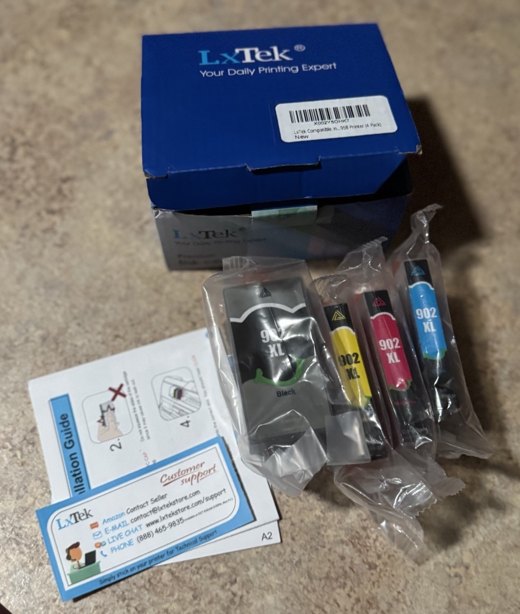 New 4-Pack LxTek Compatible For HP 902 XL Ink Cartridge Replacement  Open Box