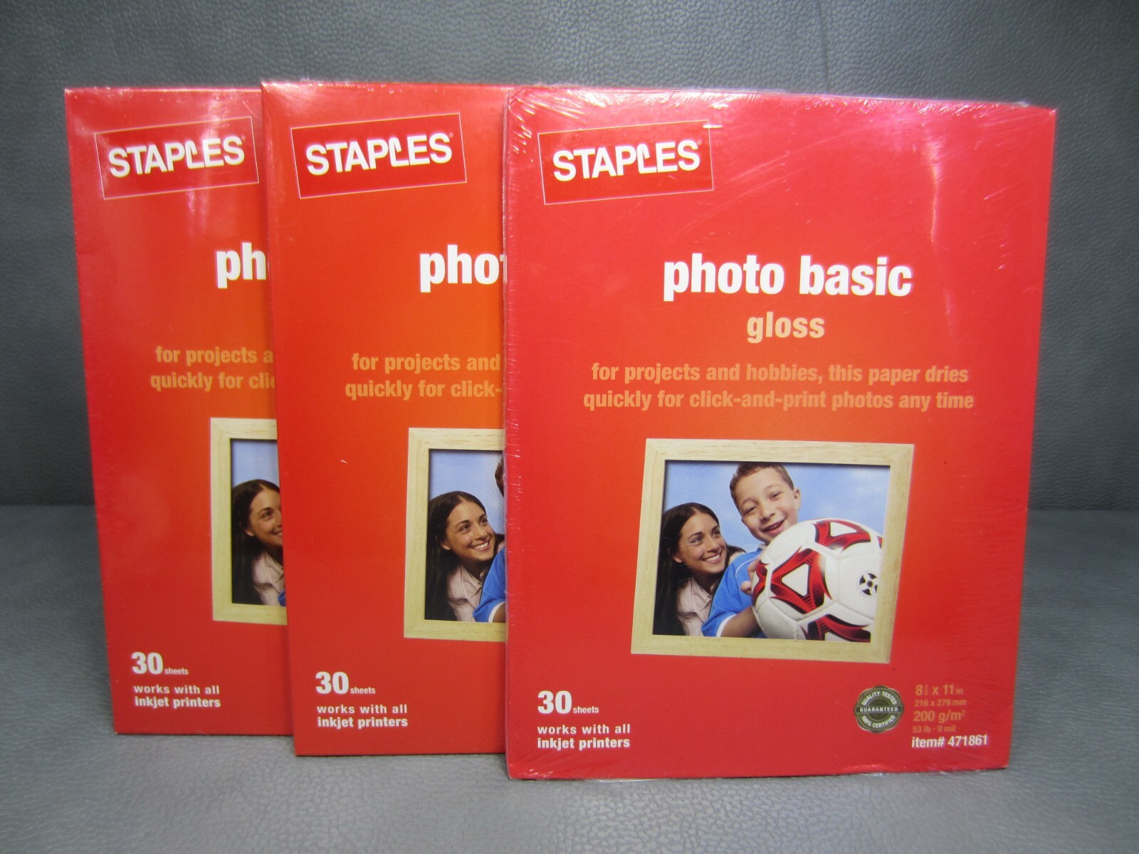 Lot of 3 Staples Photo Basic "Gloss" Photo Paper 3 Packs of 30 each