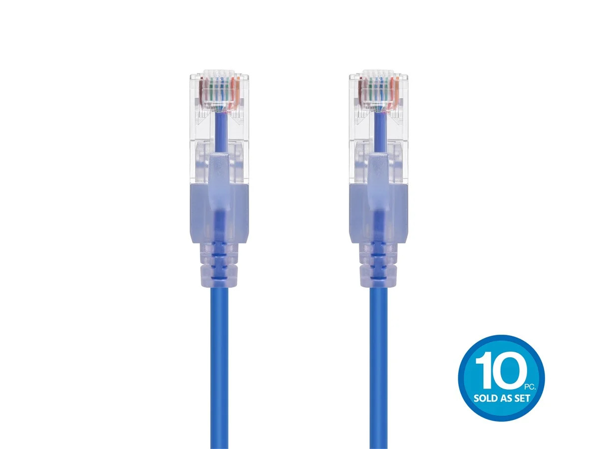 SlimRun Cat6A Ethernet Patch Cable RJ45 Stranded UTP Wire 30AWG 6in Blue 10-Pack