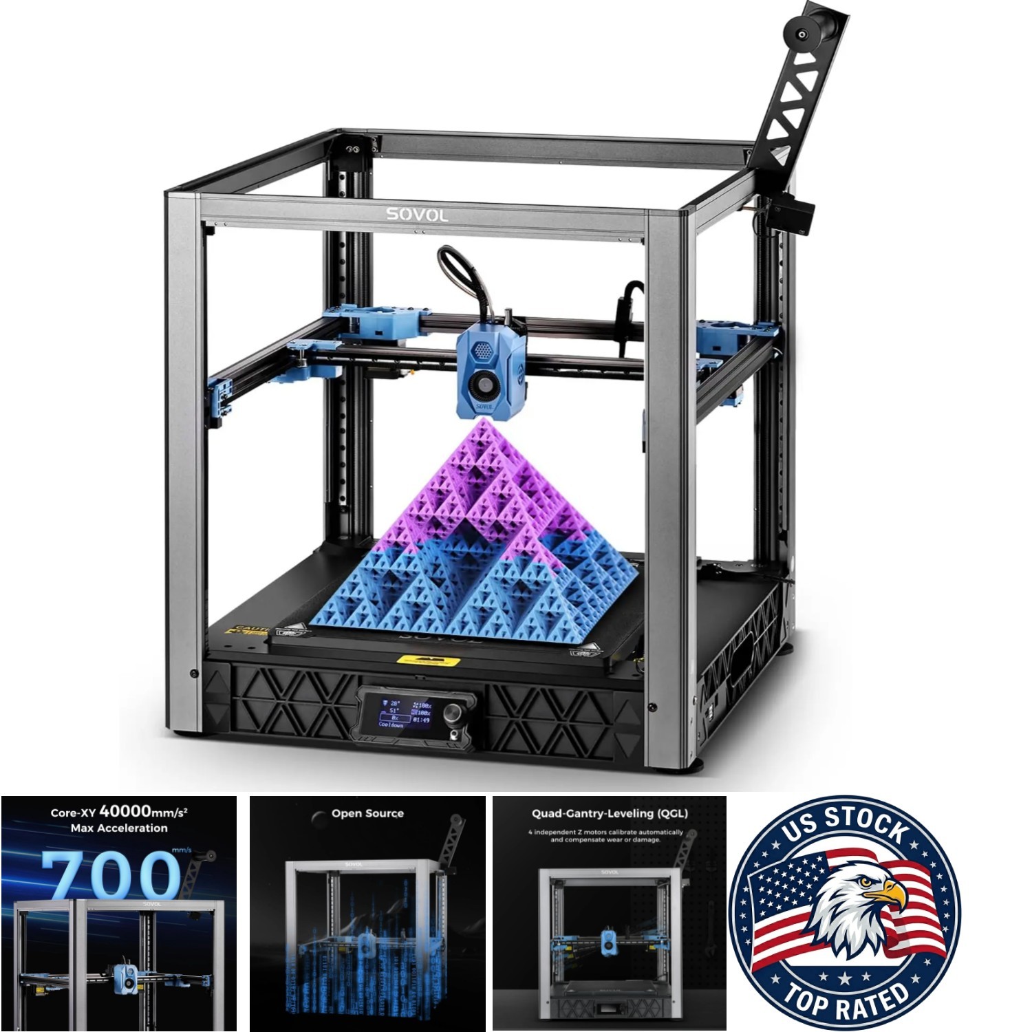 Sovol SV08 Core-XY 3D Printer 700mm/s 300℃ Clog-free Hotend, Wi-Fi, Auto - US