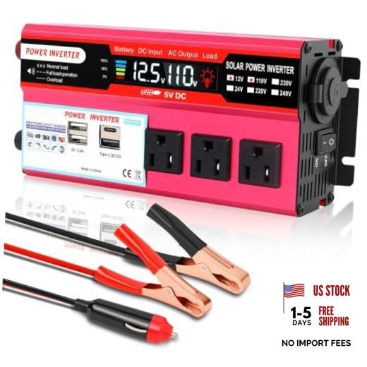 1000W Peak Power Inverter, Car Inverter with 3 AC, 3 USB,1 Type-c Port Magenta