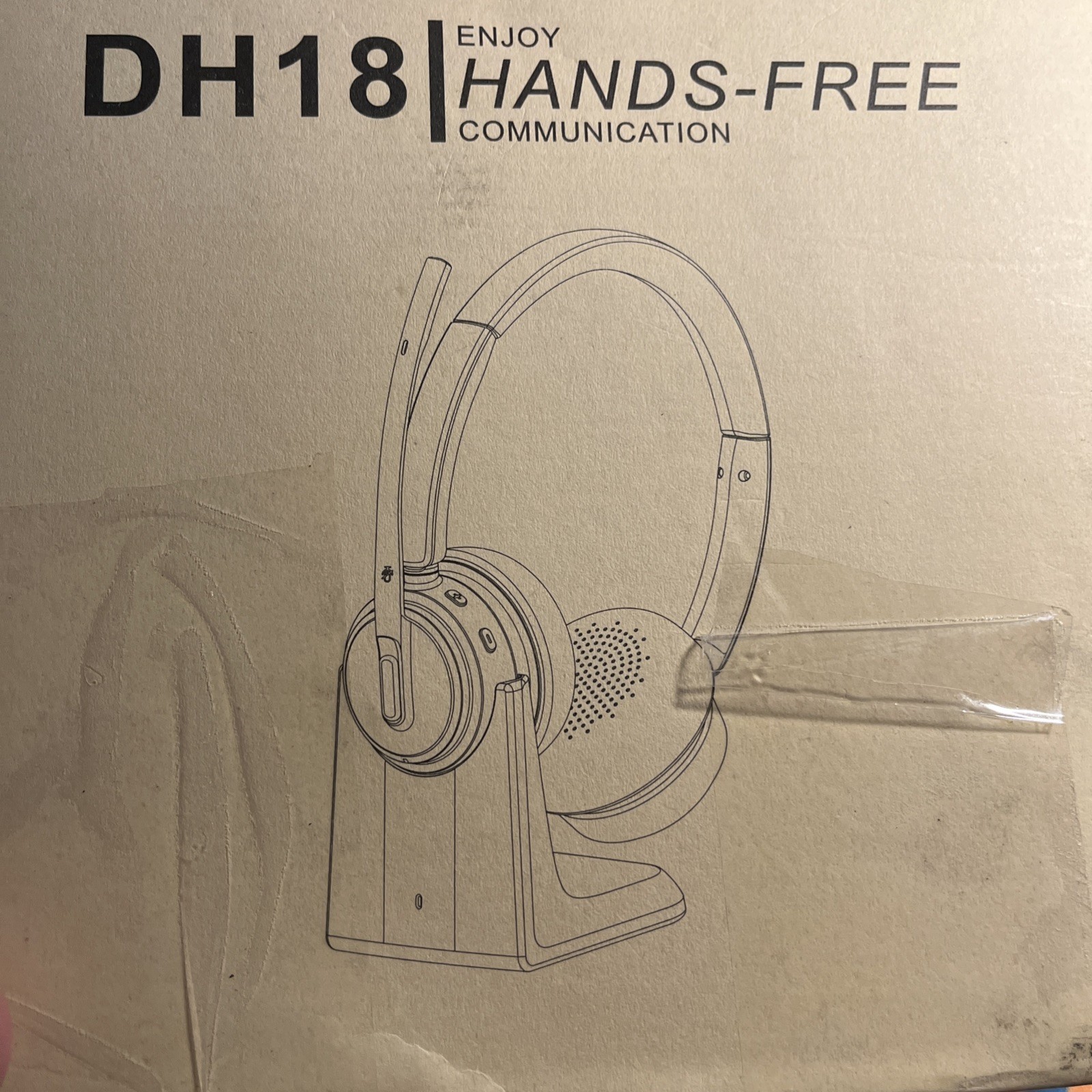 Mopchnic DH18 Wireless Over-Ear Headset Boom Mic Charging Base USB Dongle Black