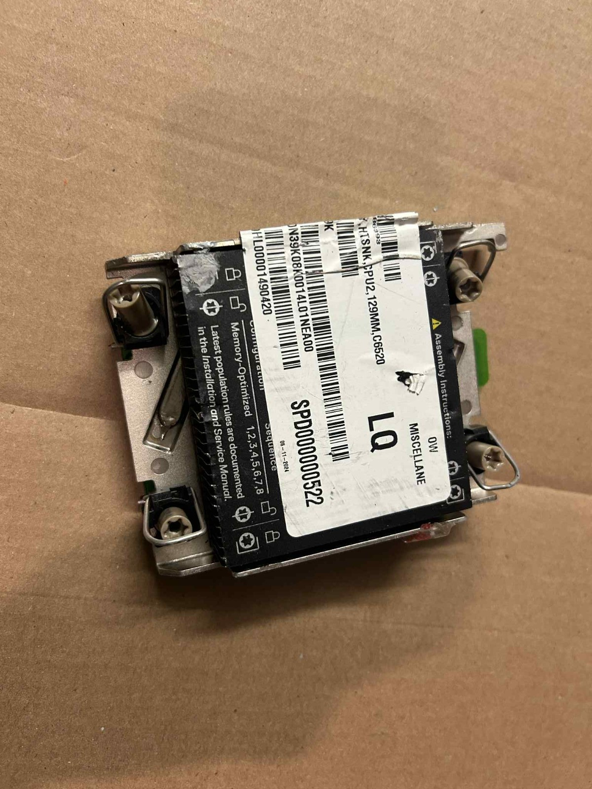 Genuine Dell R640 CPU Server Heatsink w/ CPU Retention Clip DN39K 0DN39K BBB