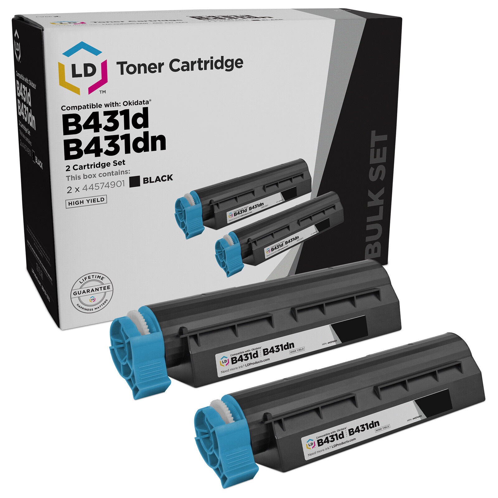 LD 2 Pack Comp 44574901 HY Black for Okidata MB461 MFP MB471 MB471W B431d B431dn
