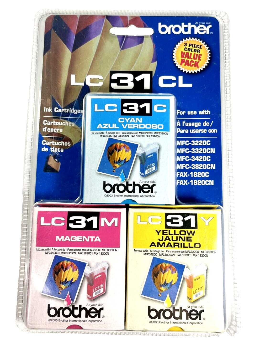 Brother LC31CL Vintage Sealed Printer Ink Cyan Magenta and Yellow Factory Sealed