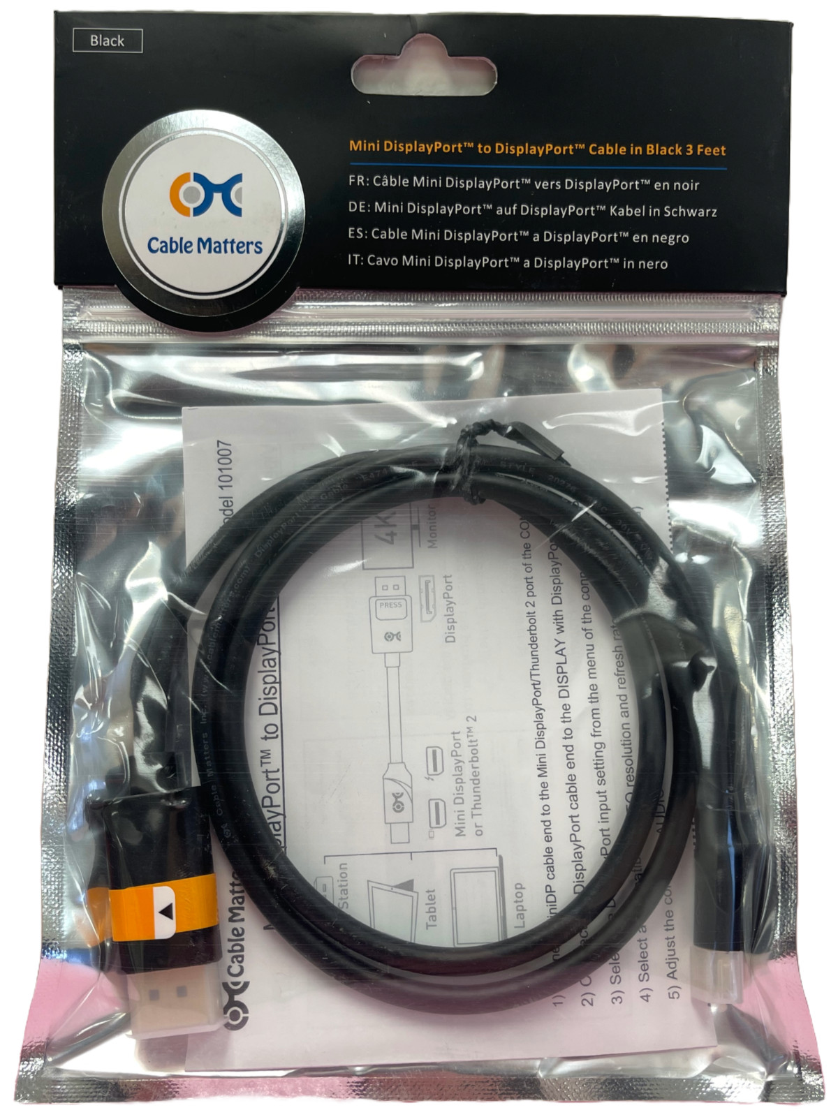 Cable Matters 4k Mini DisplayPort to DisplayPort Cable - Mac / PC - 3 ft - NEW