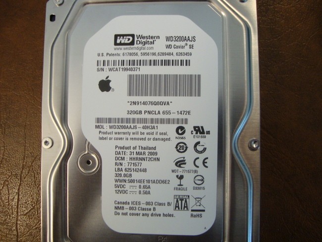Western Digital WD3200AAJS-40H3A1 DCM:HHRNNT2CHN Apple 655-1472E 320gb Sata HDD