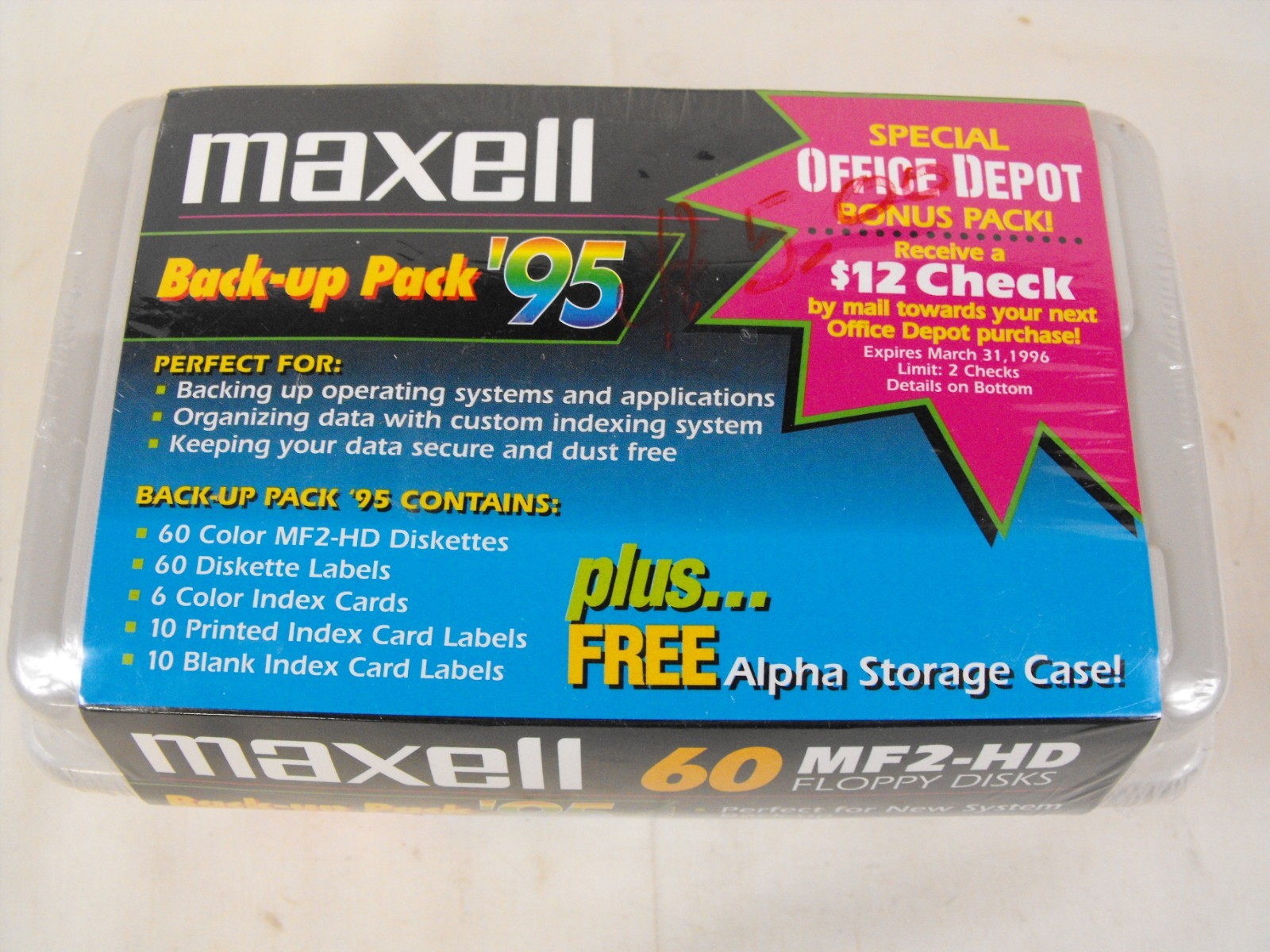 Maxell Back-Up Pack 60 MF2-HD Diskettes with Labels, Index Cards and Case - NEW