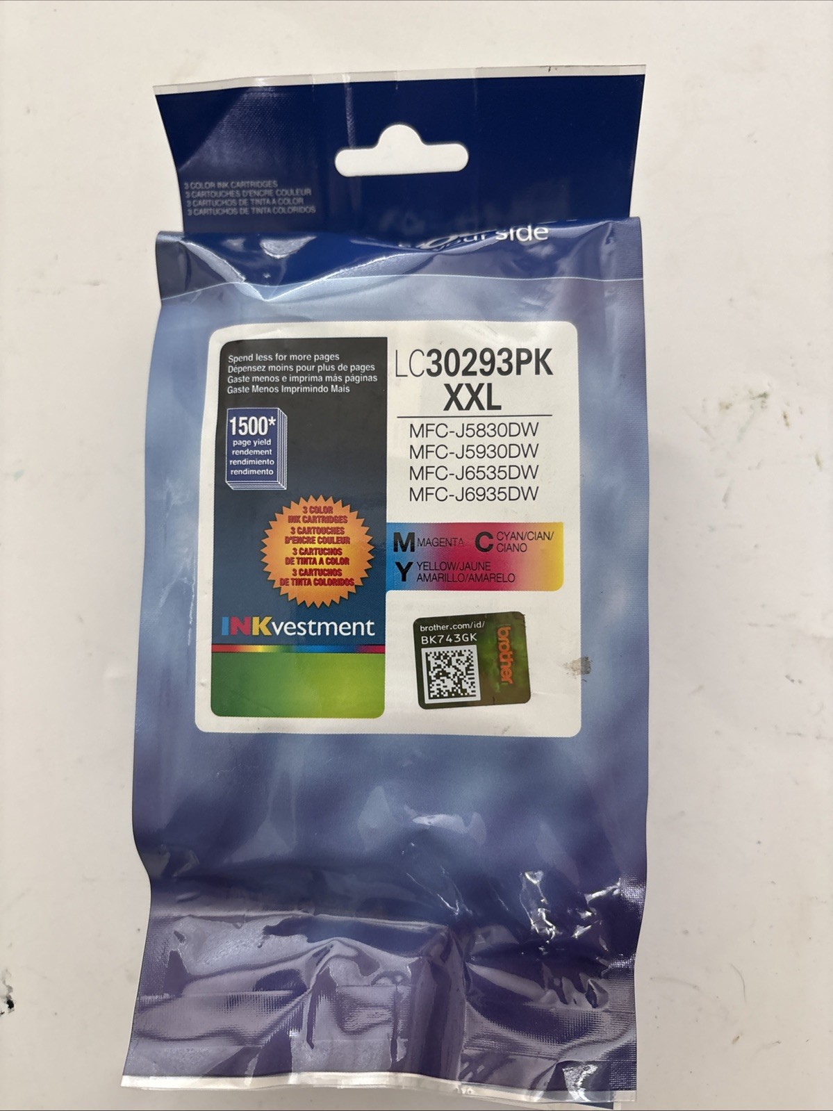 Genuine Brother LC30293PK XXL Cyan Magenta Yellow Ink Cartridges - EXP 2025