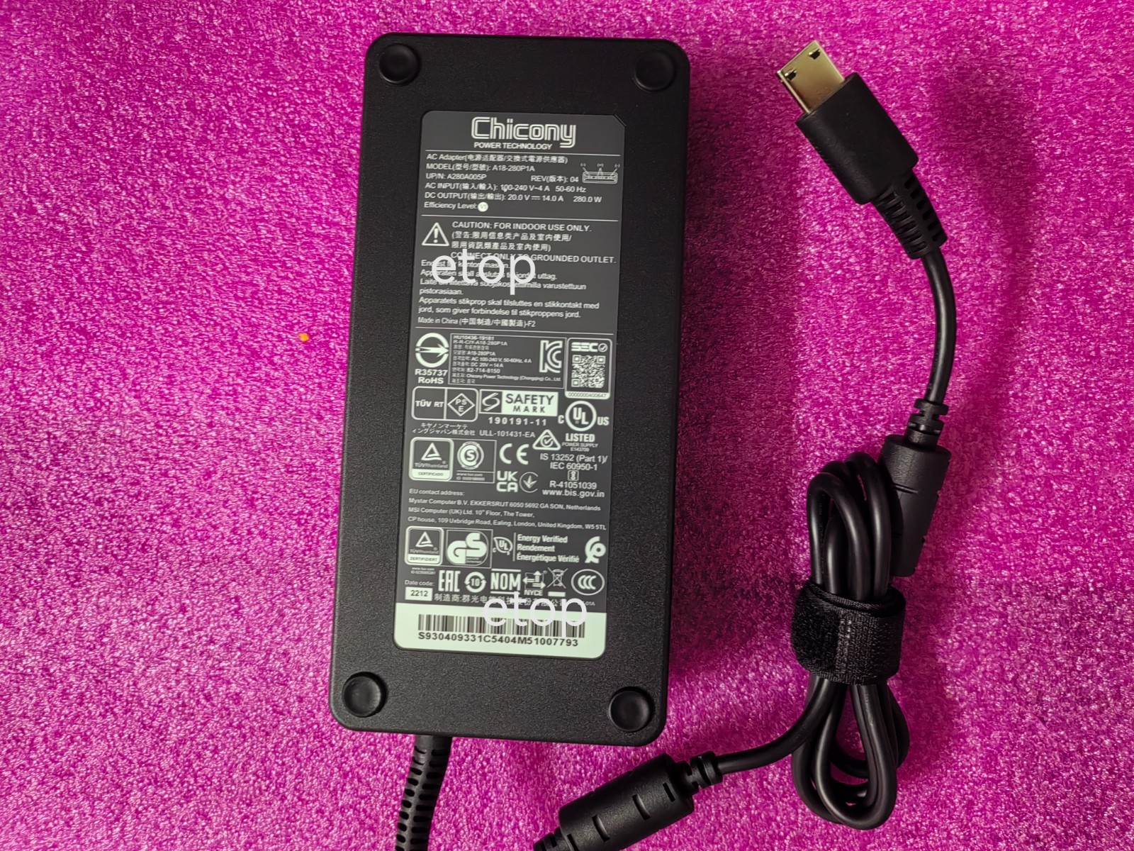 For MSI CreatorPro Z16 HX Studio B13VJTO 20V 14A A18-280P1A 280W Adapter Genuine