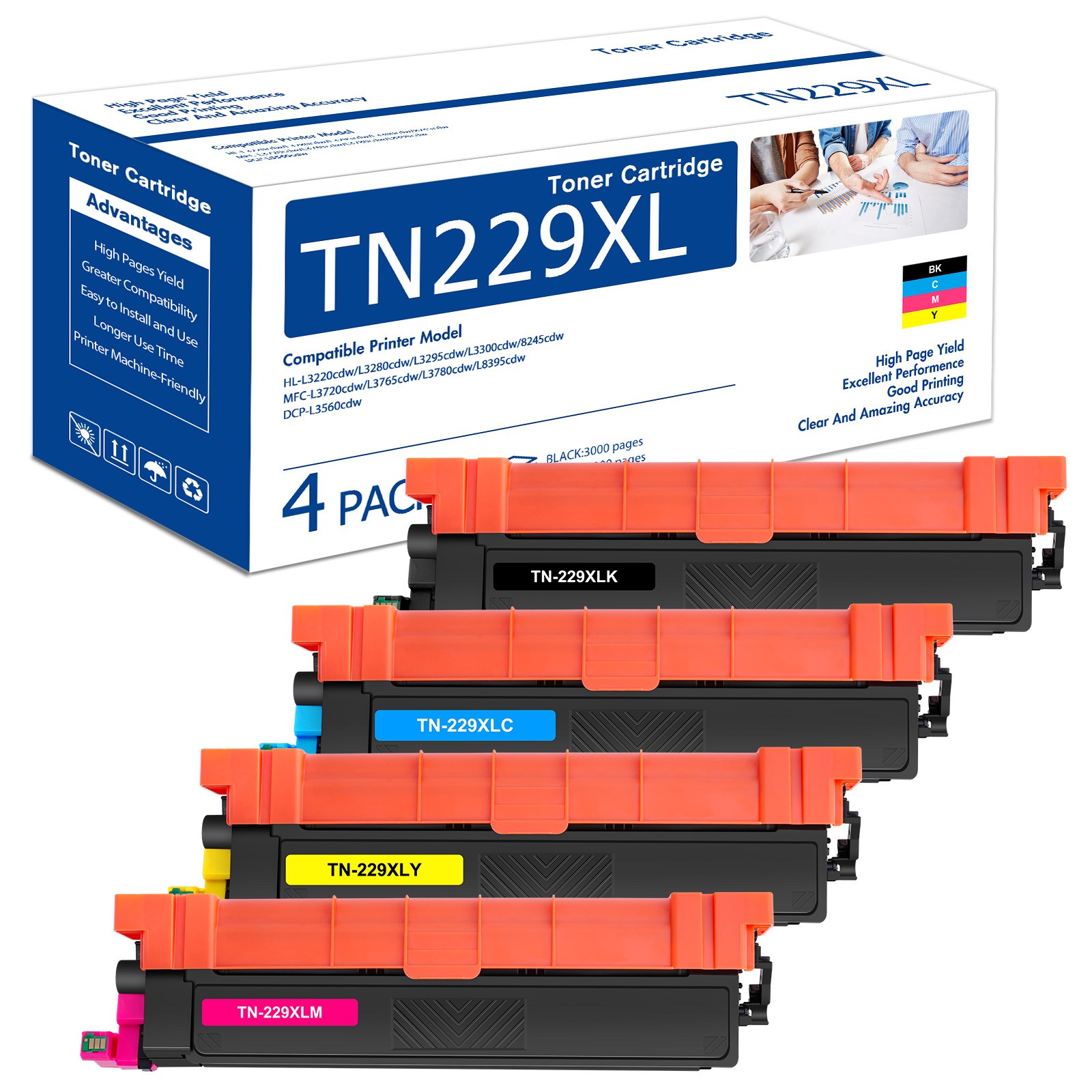 4PK TN229XL TN229 Toner Cartridge For Brother HL-L3280CDW MFC-L3780CDW L8395cdw