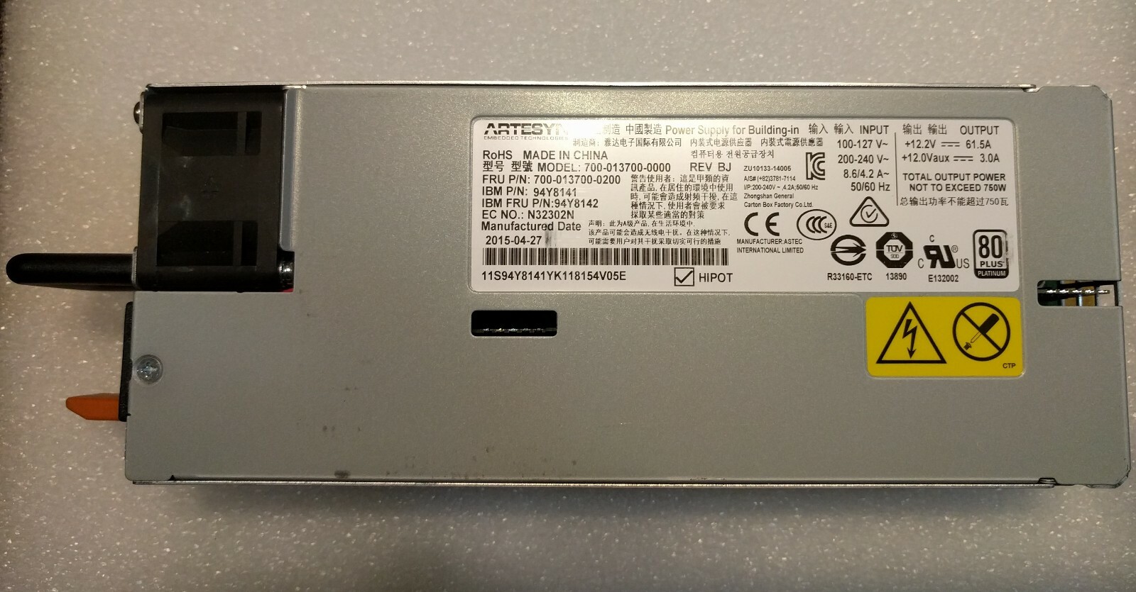Original POWER SUPPLY 750W  PSU IBM LENOVO Server X3550 M5 94Y8141 94Y8142