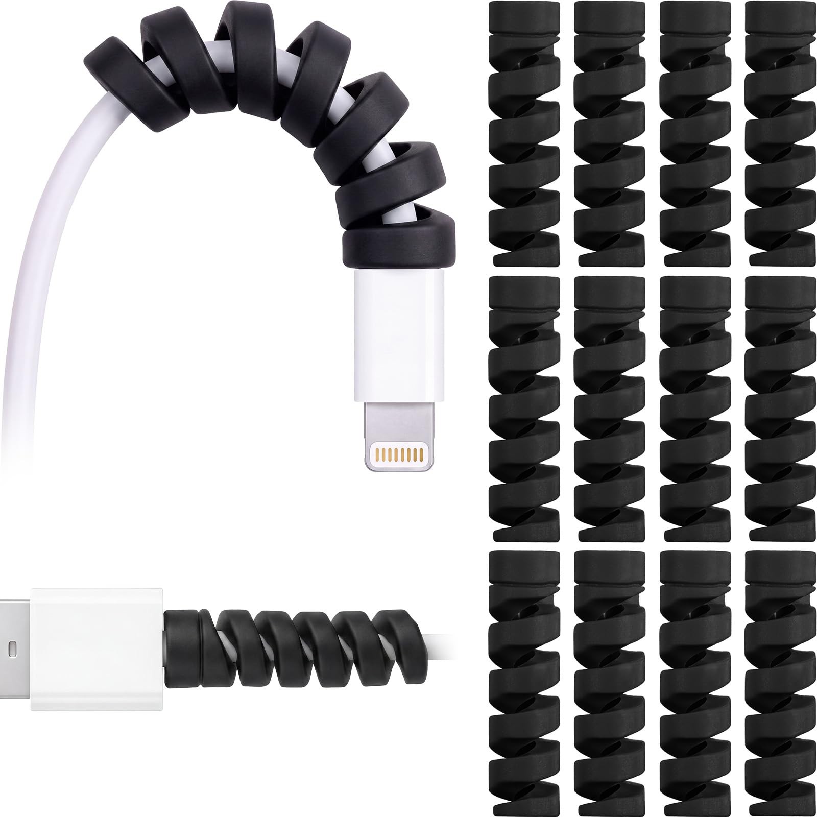 24 Pcs Charger Cable Protector, Spiral USB Wire Protector,Black