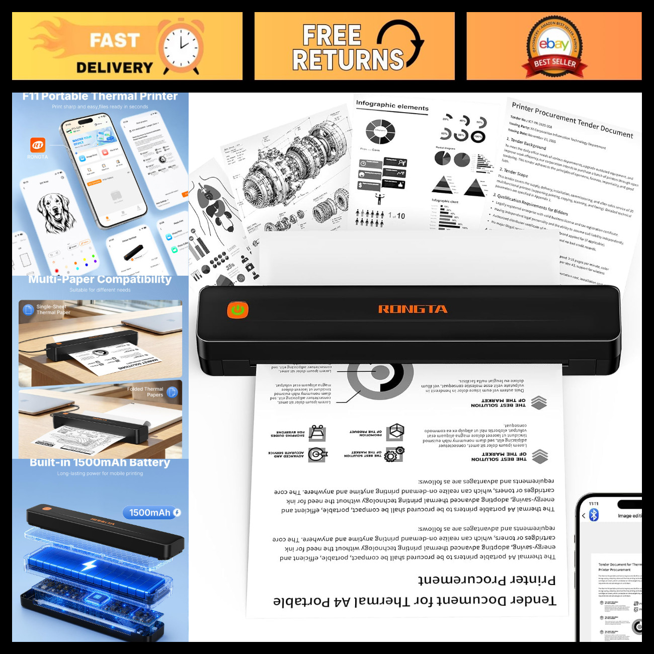 Wireless Thermal Portable Printer - Bluetooth Mobile Inkless Printer for Travel,