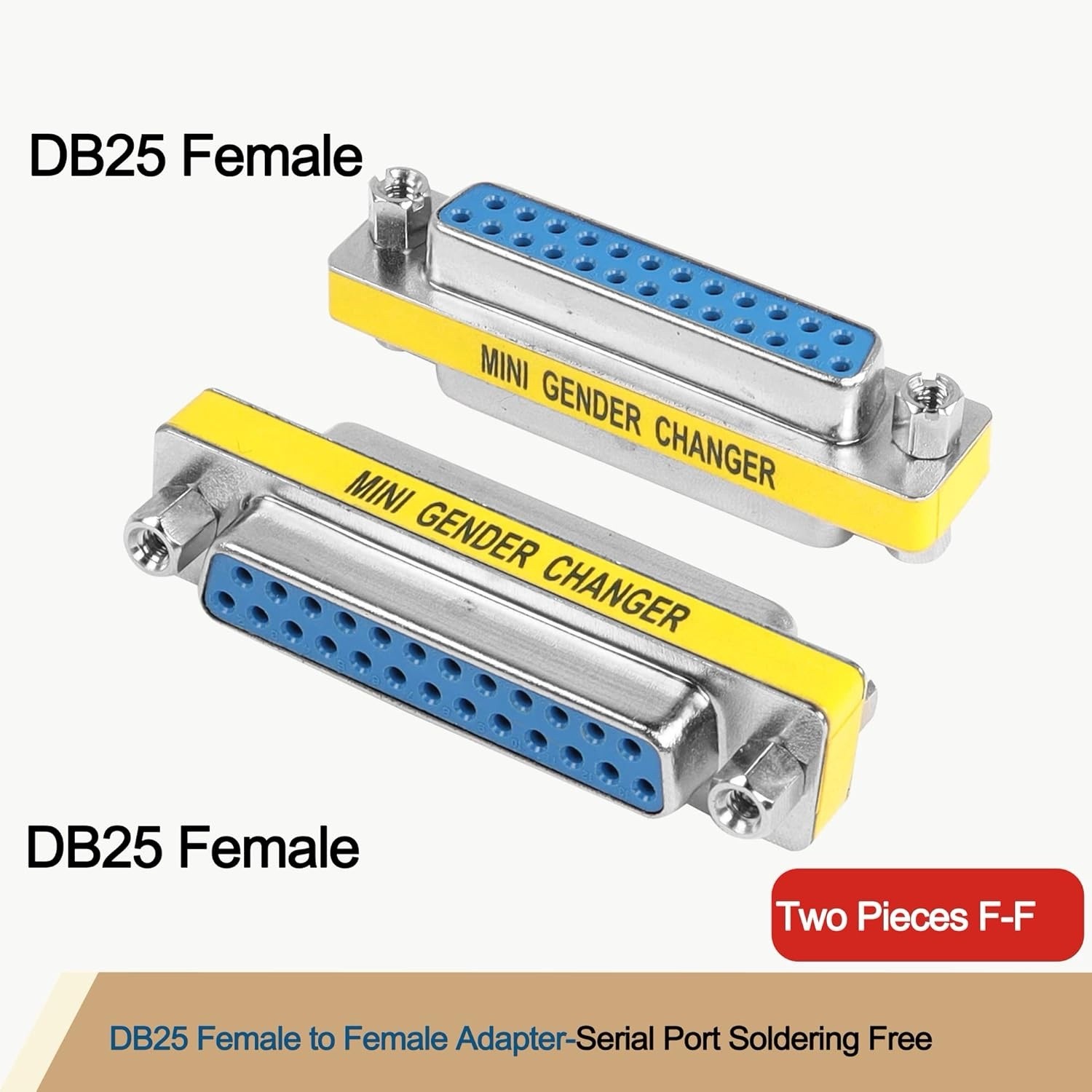 2 Pack DB25 25-Pin Serial D-SUB Female to Female Gender Changer Coupler Adapter