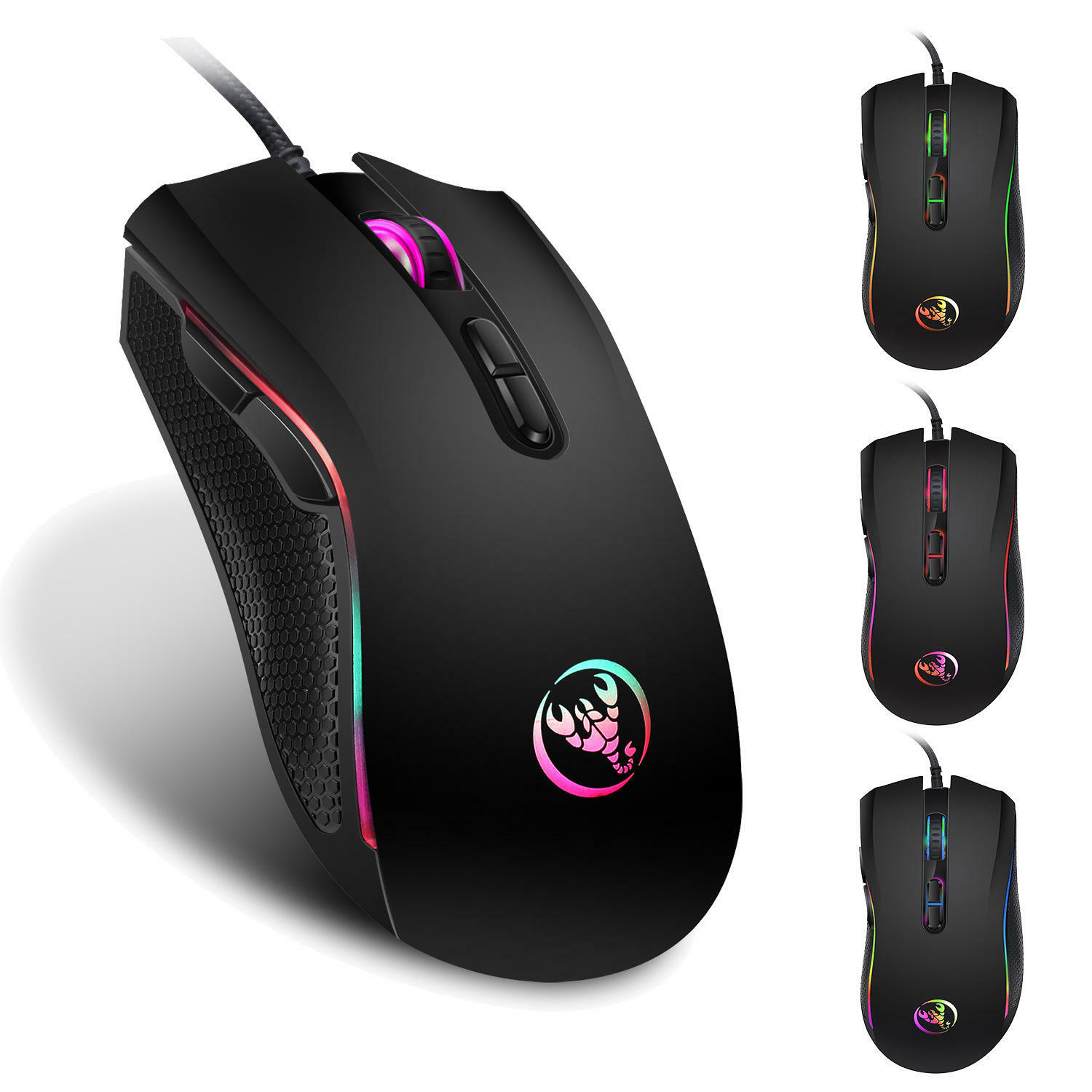 HXSJ A869 3200DPI 7 Buttons 7 Colors LED Wired Optical USB  Gaming Mouse