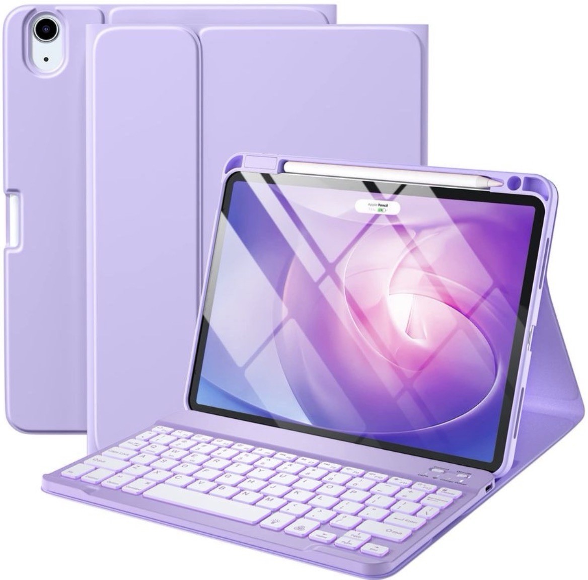 Harvopu iPad Air 11” Keyboard Case Purple Backlit Detachable + Pencil Holder
