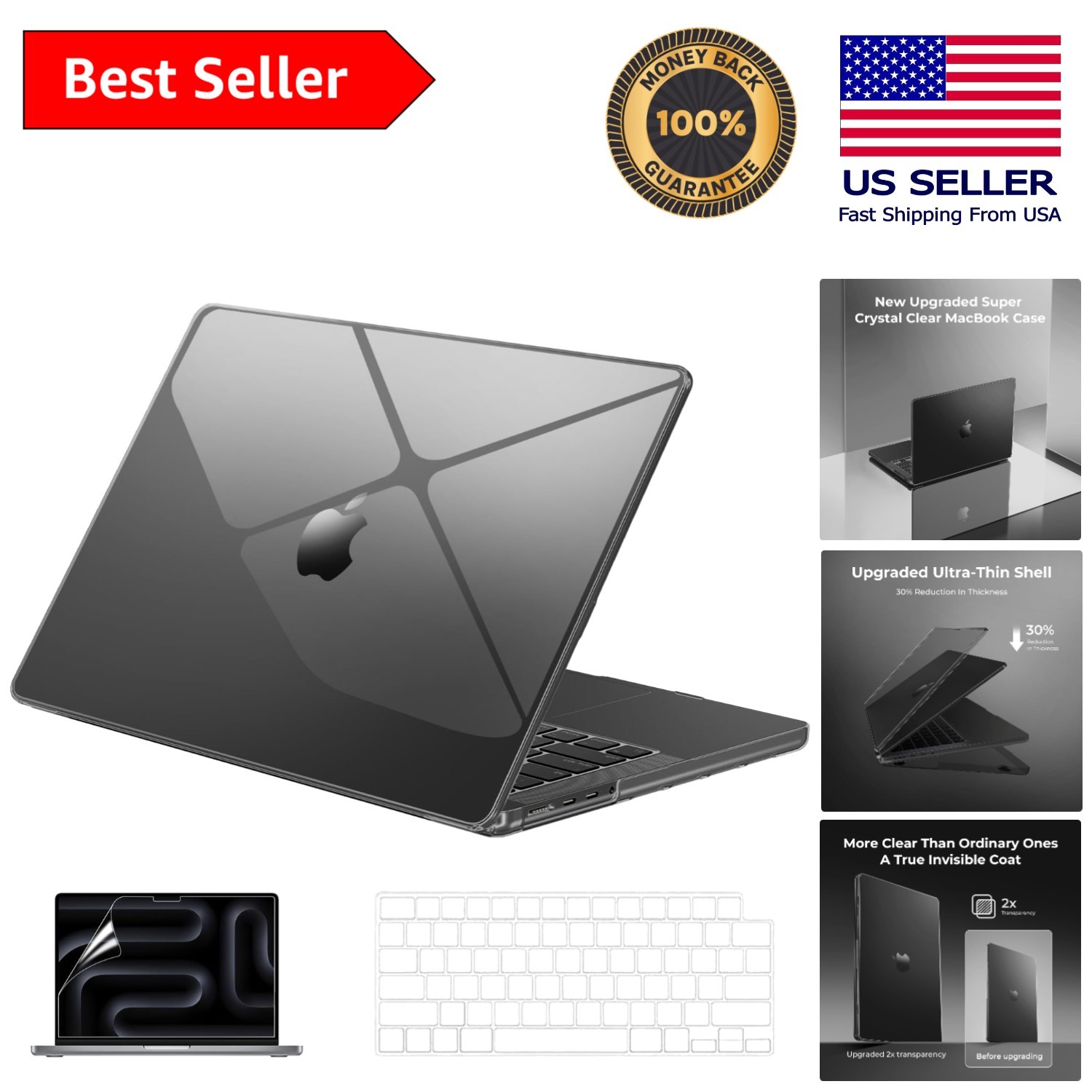 Crystal Black Hard Shell Case for 14" MacBook Pro (2021-2025) - Sleek Protection