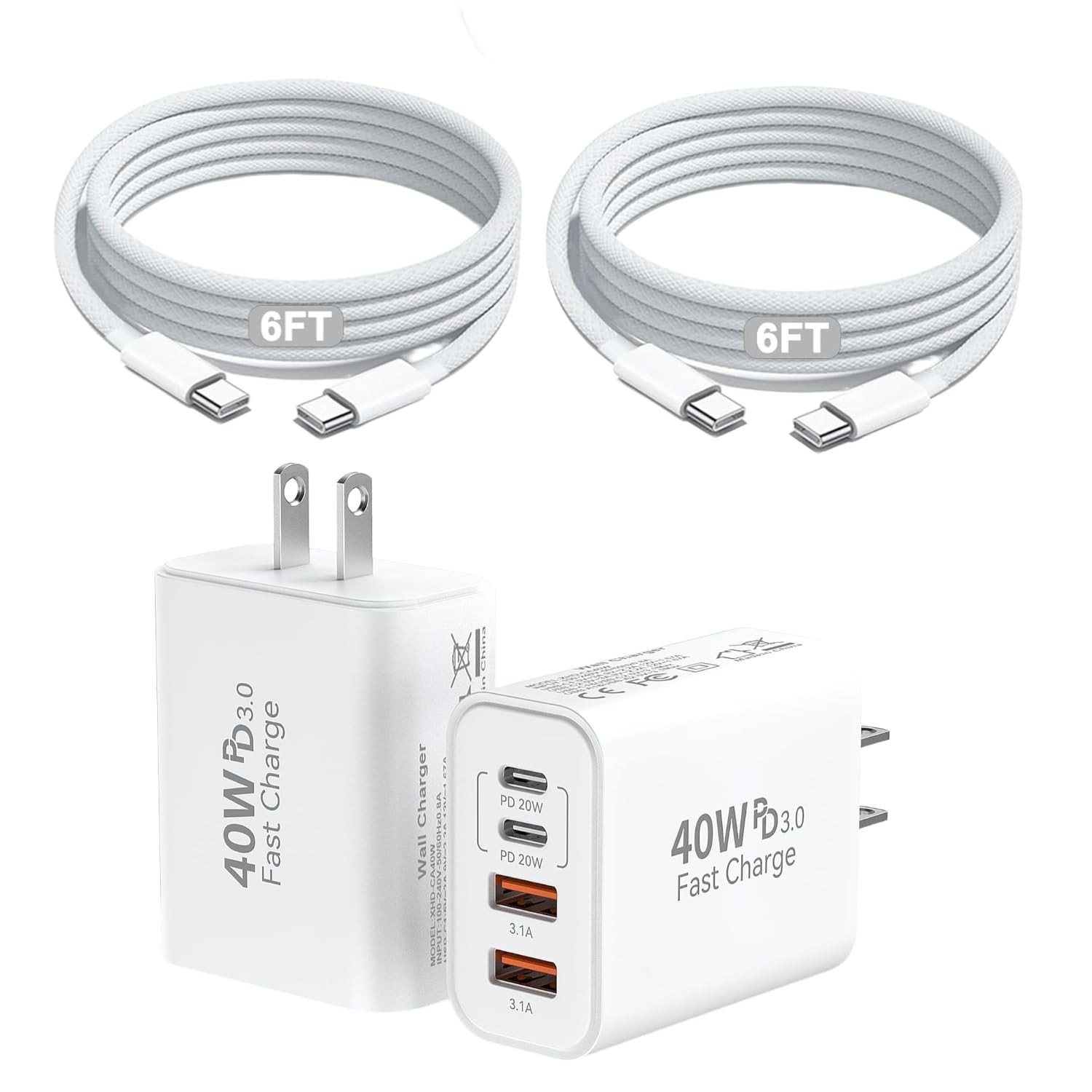 2Pack iPhone 17 16 15 Pro Max Fast Charging Block,6FT USBC to C Woven Cable