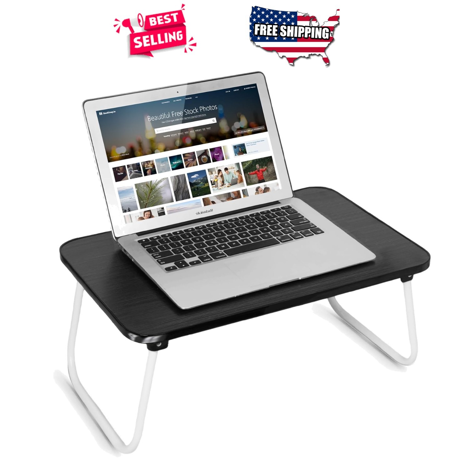 Laptop Tray Bed Table with Folding Legs Portable Lap Desk Black 17x12 Writing